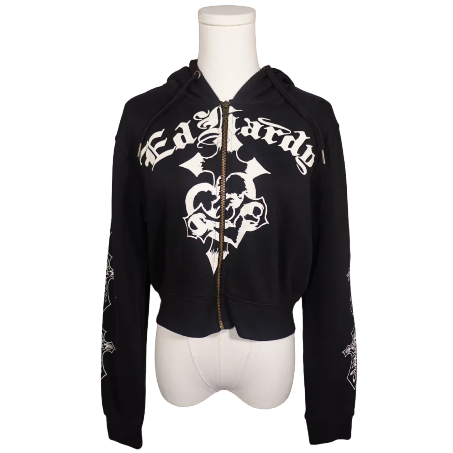 Ed Hardy Crosses Women's Zip Front Black Jacket-XL