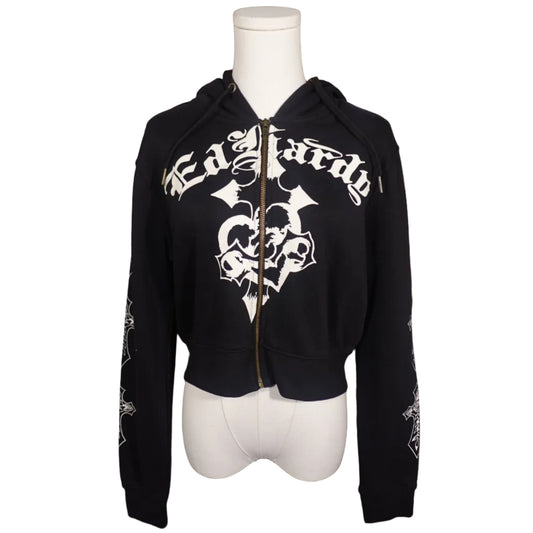 Ed Hardy Crosses Women's Zip Front Black Jacket-XL