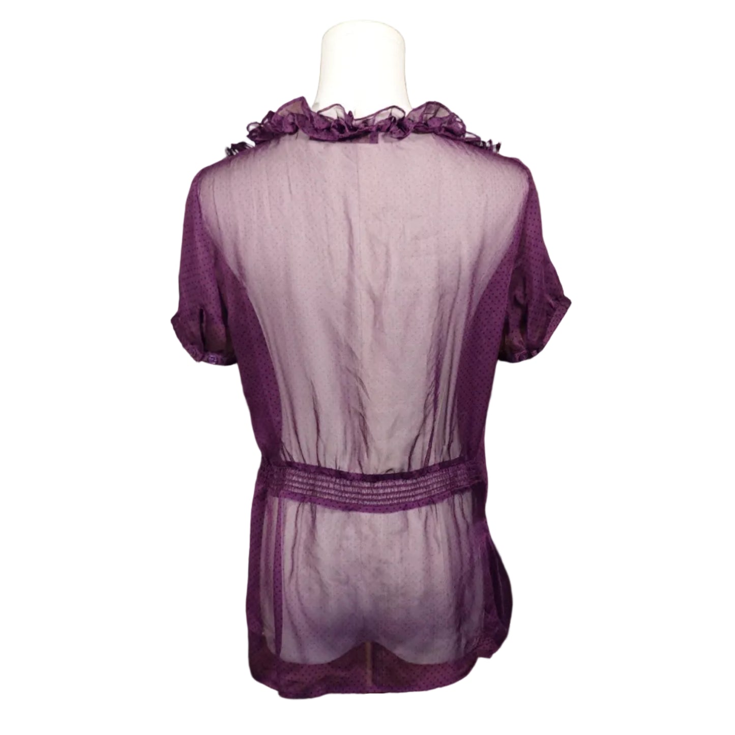 Sheer Plum Ruffle Polka Dot Blouse-M