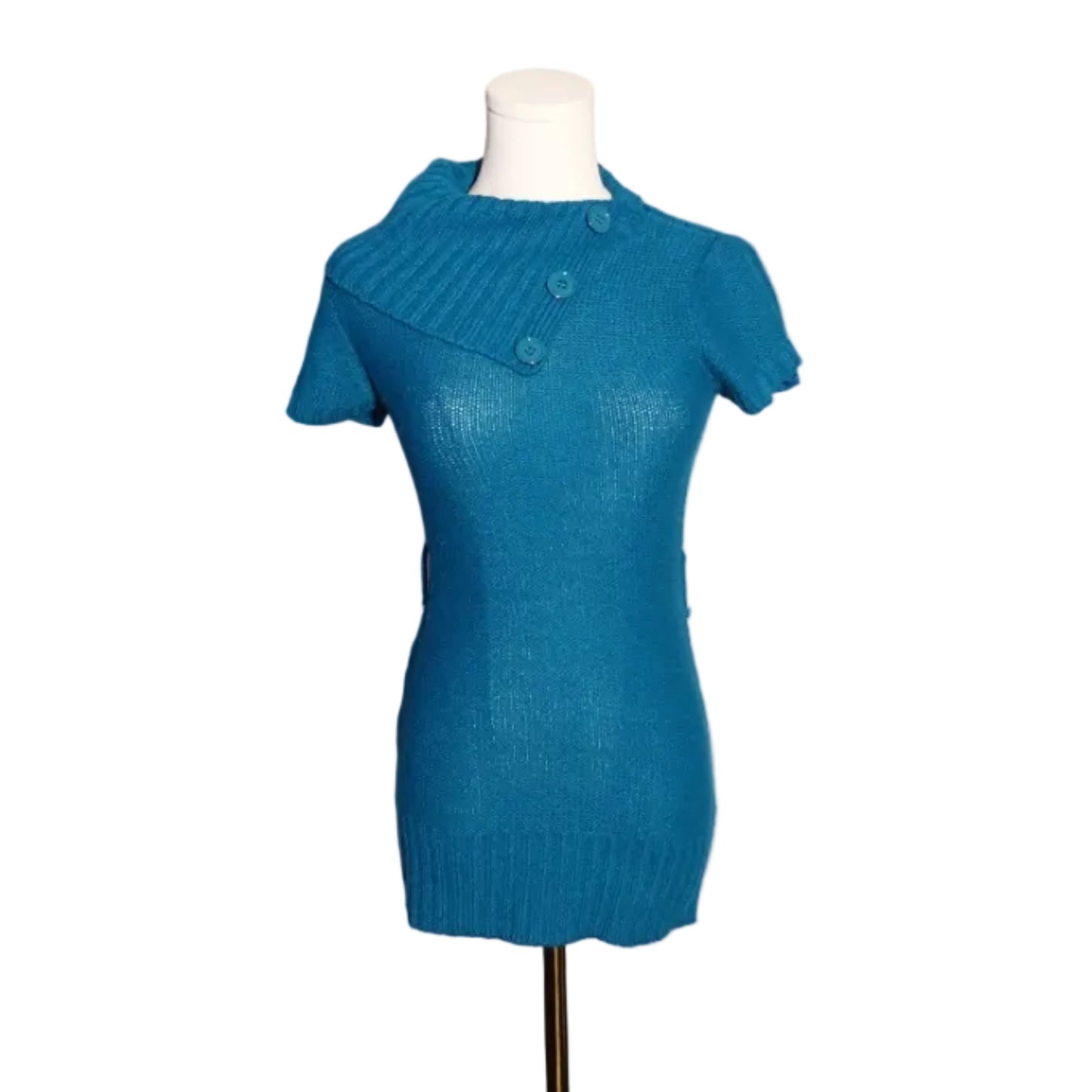Teal Asymmetrical Button Knit Top-S