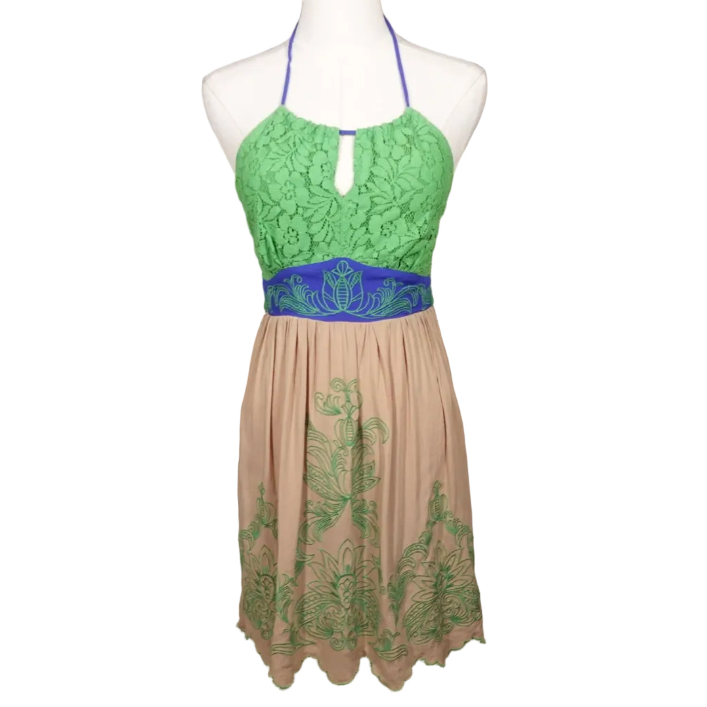 Blue Orchid Halter Mini Lace Dress-S