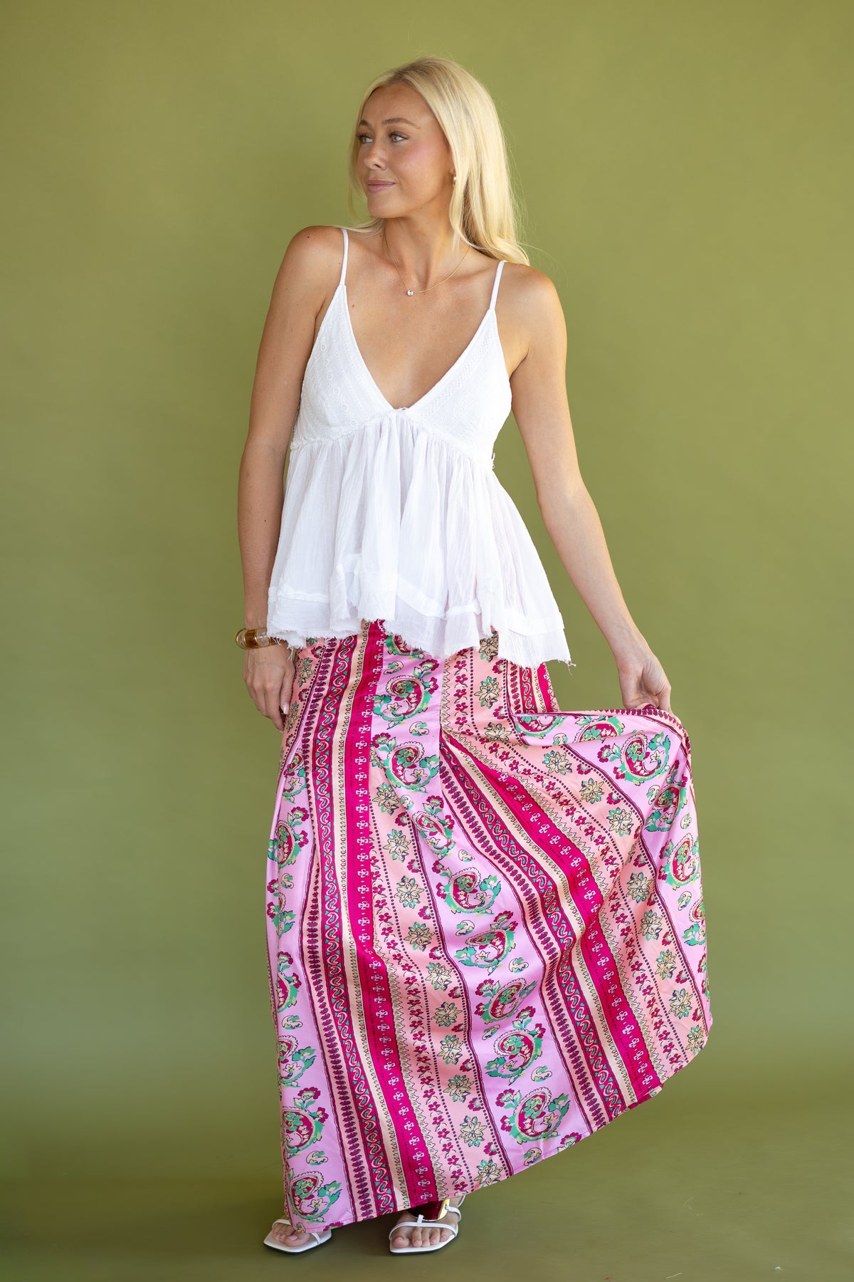 Pink Palms Maxi Skirt
