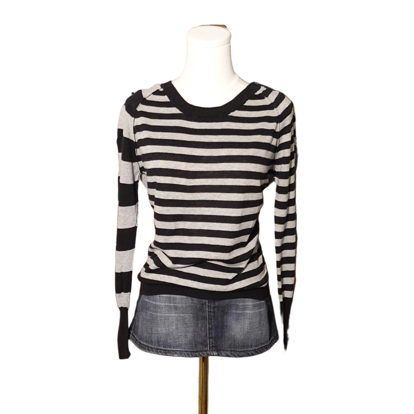 Black & Grey Striped Knit Top (M)