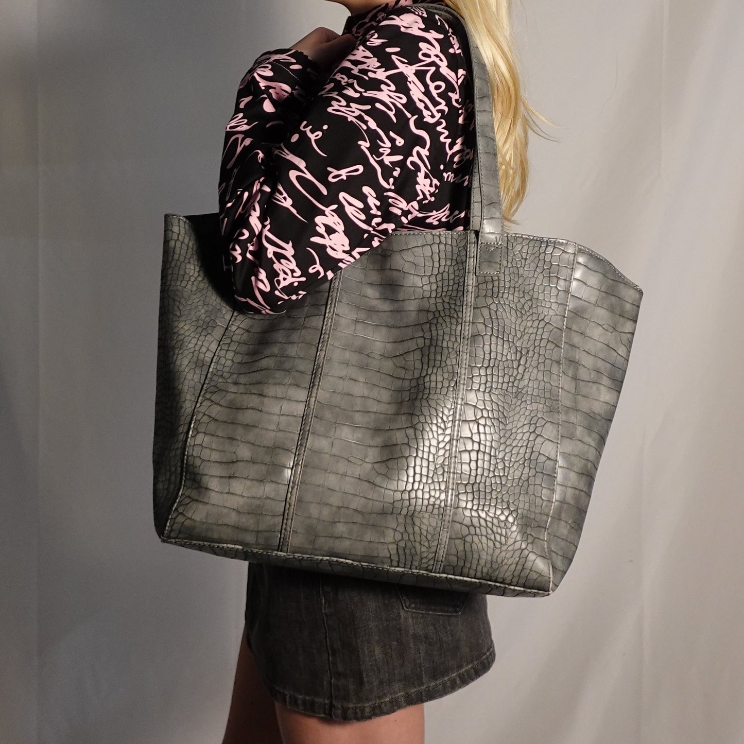 Neiman Marcus Croc-Embossed Leather Tote Bag