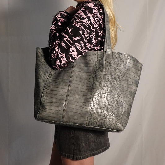 Neiman Marcus Croc-Embossed Leather Tote Bag