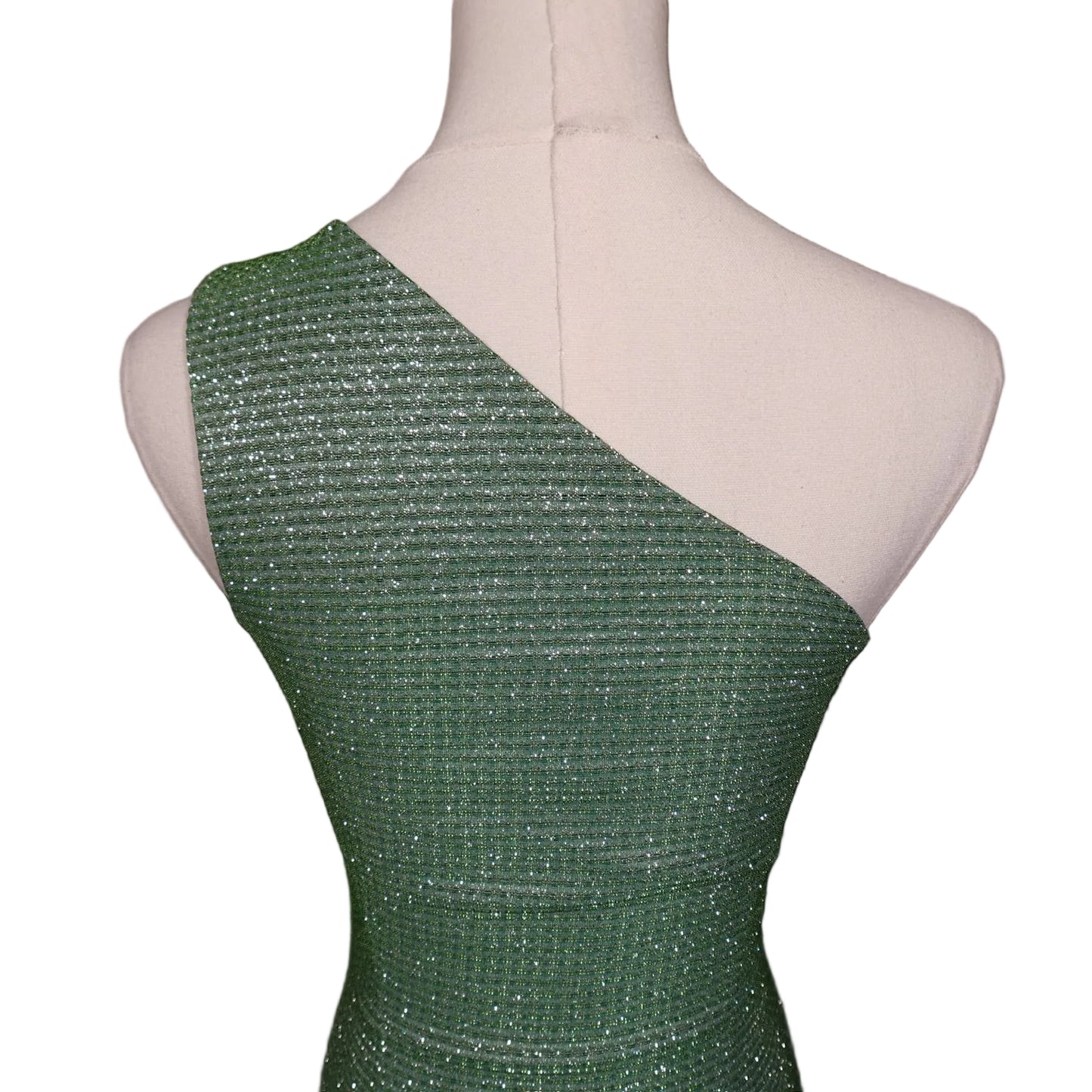 Emerald Glitz One-Shoulder Mini Dress-XS