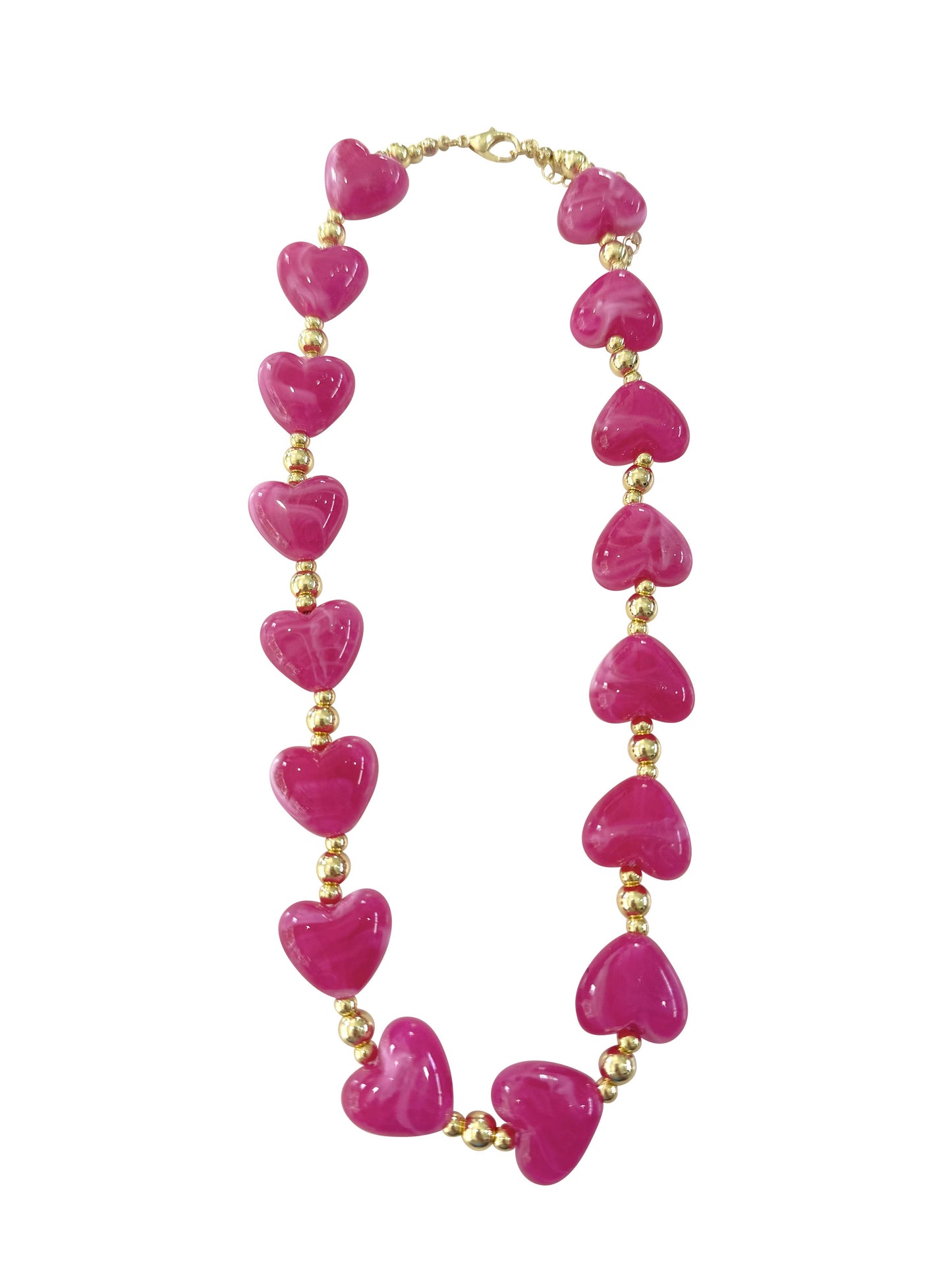 Charlie Beaded Heart Necklace- Hot Pink