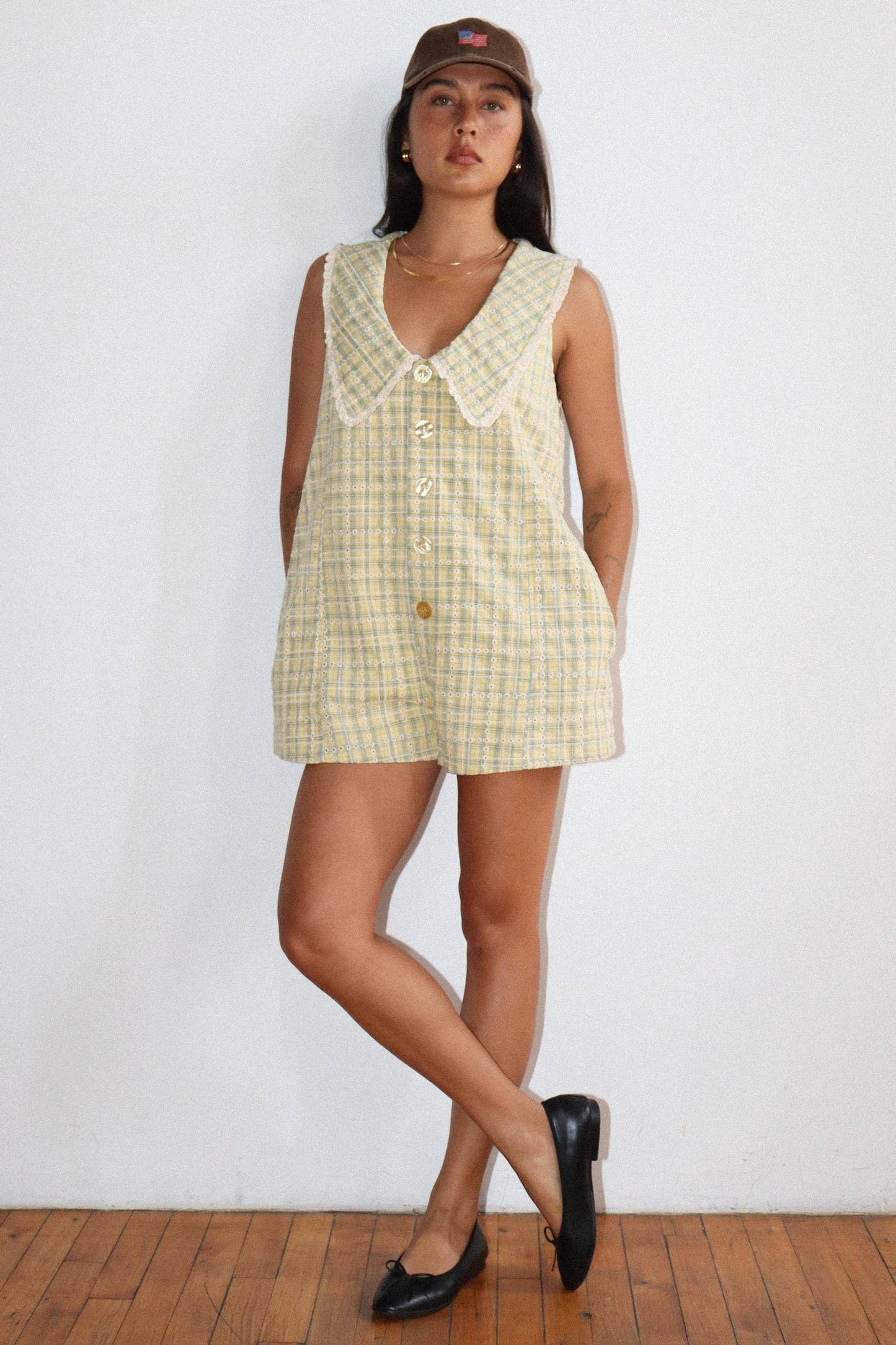 PREORDER Plaid Button Front Romper