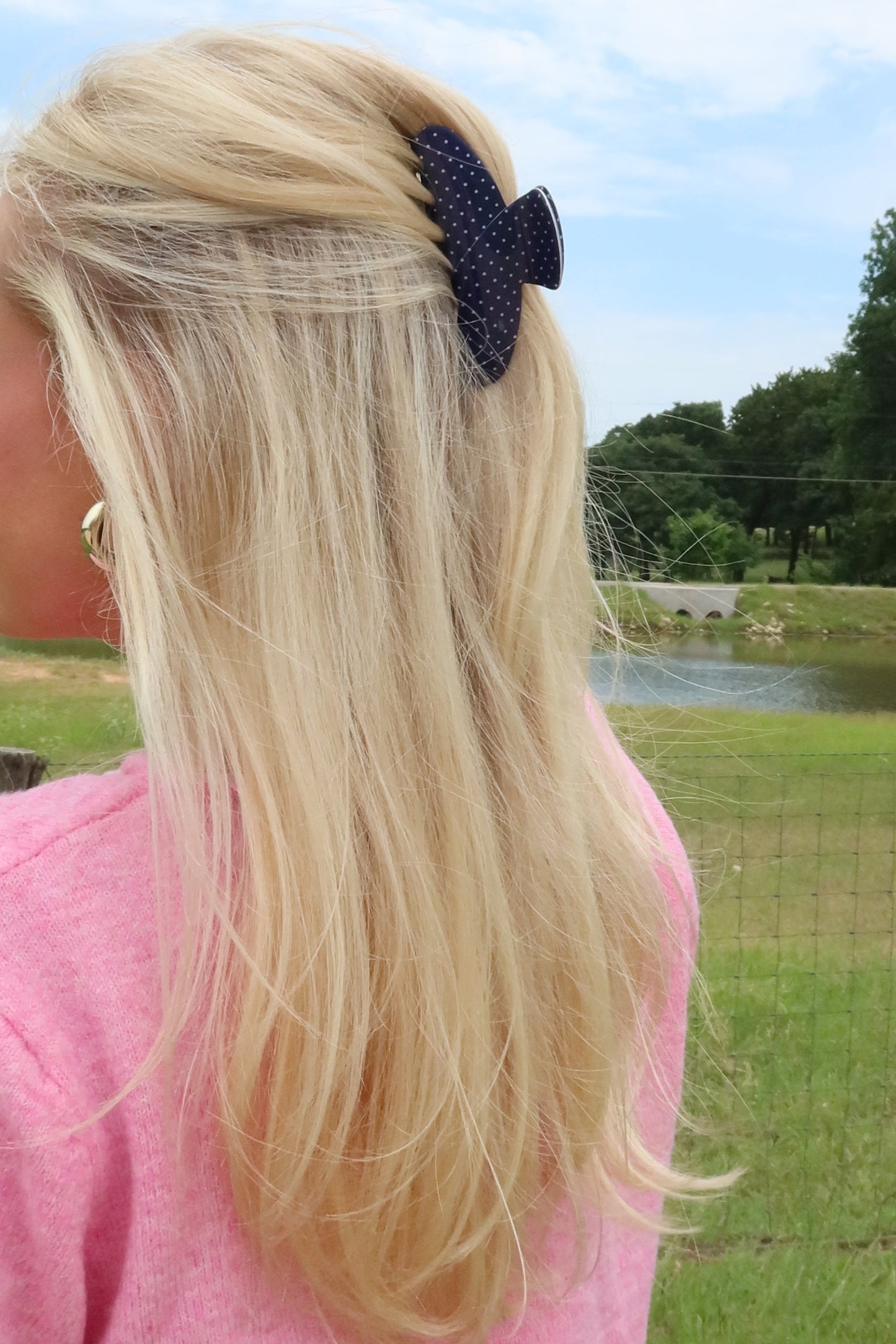 Navy Polka Dot Claw Clip