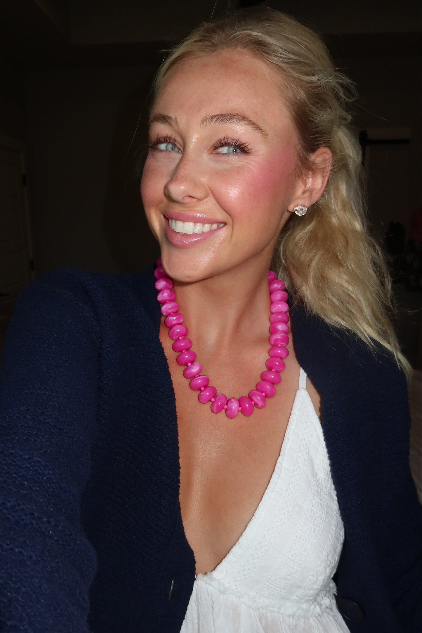 Marlan Chunky Beaded Necklace- Hot Pink Mix