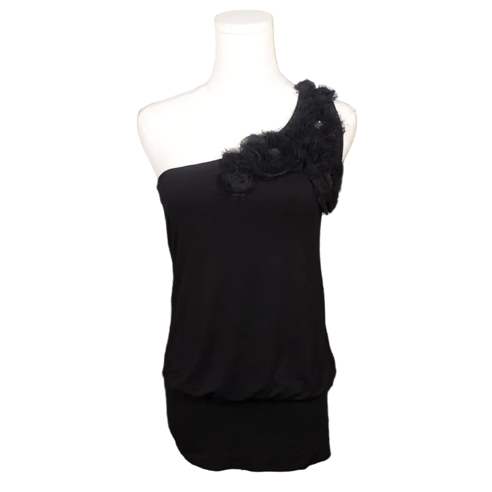 Blackout Bloom One-Shoulder Top-S