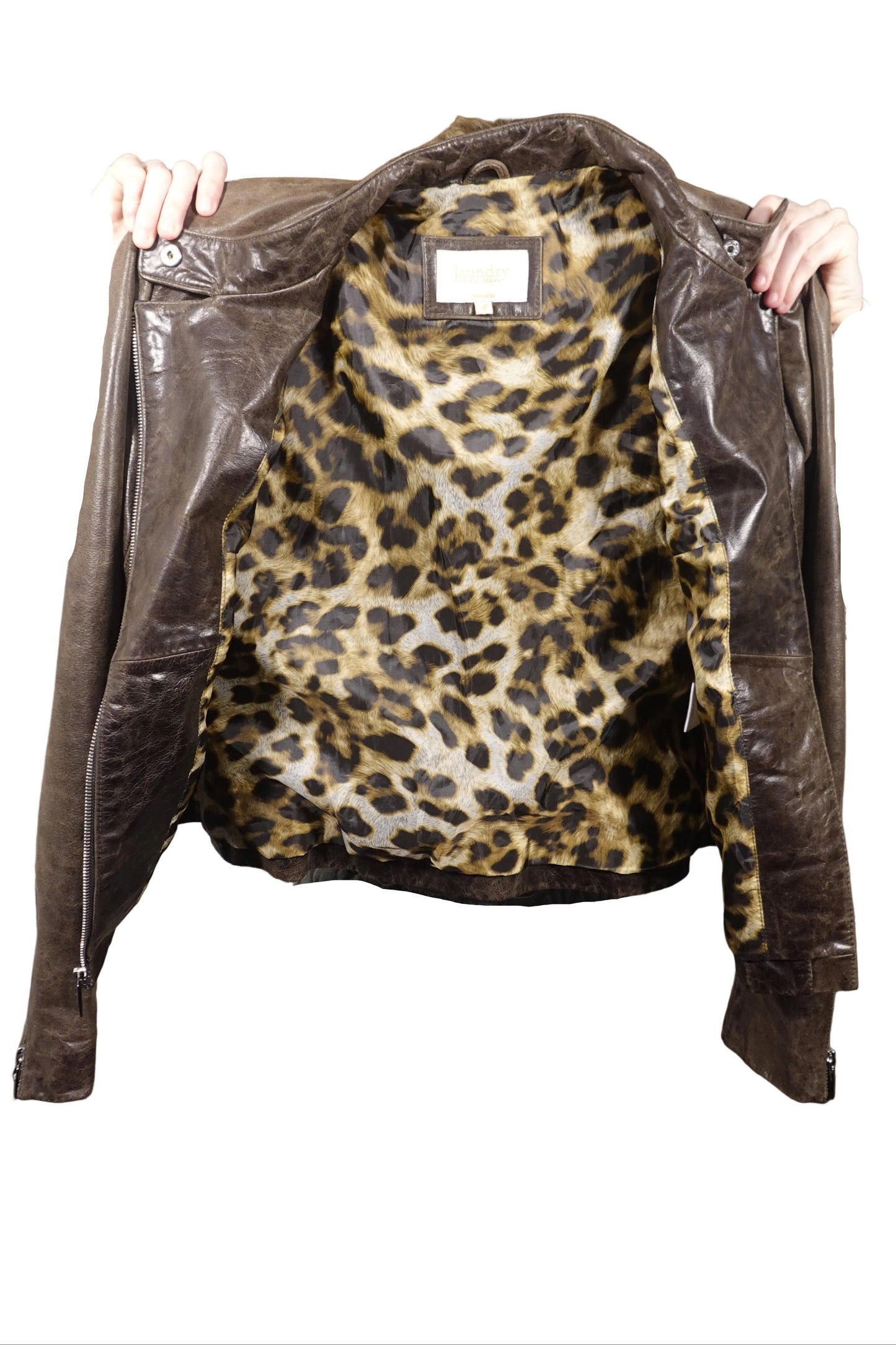 Laundry by Shelli Segal Leopard-Lined Moto Jacket-M