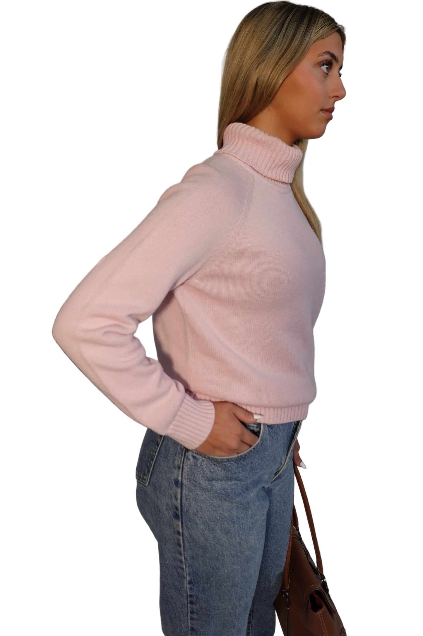Jeanne Pierre Pastel Pink Ribbed Turtleneck Sweater-L