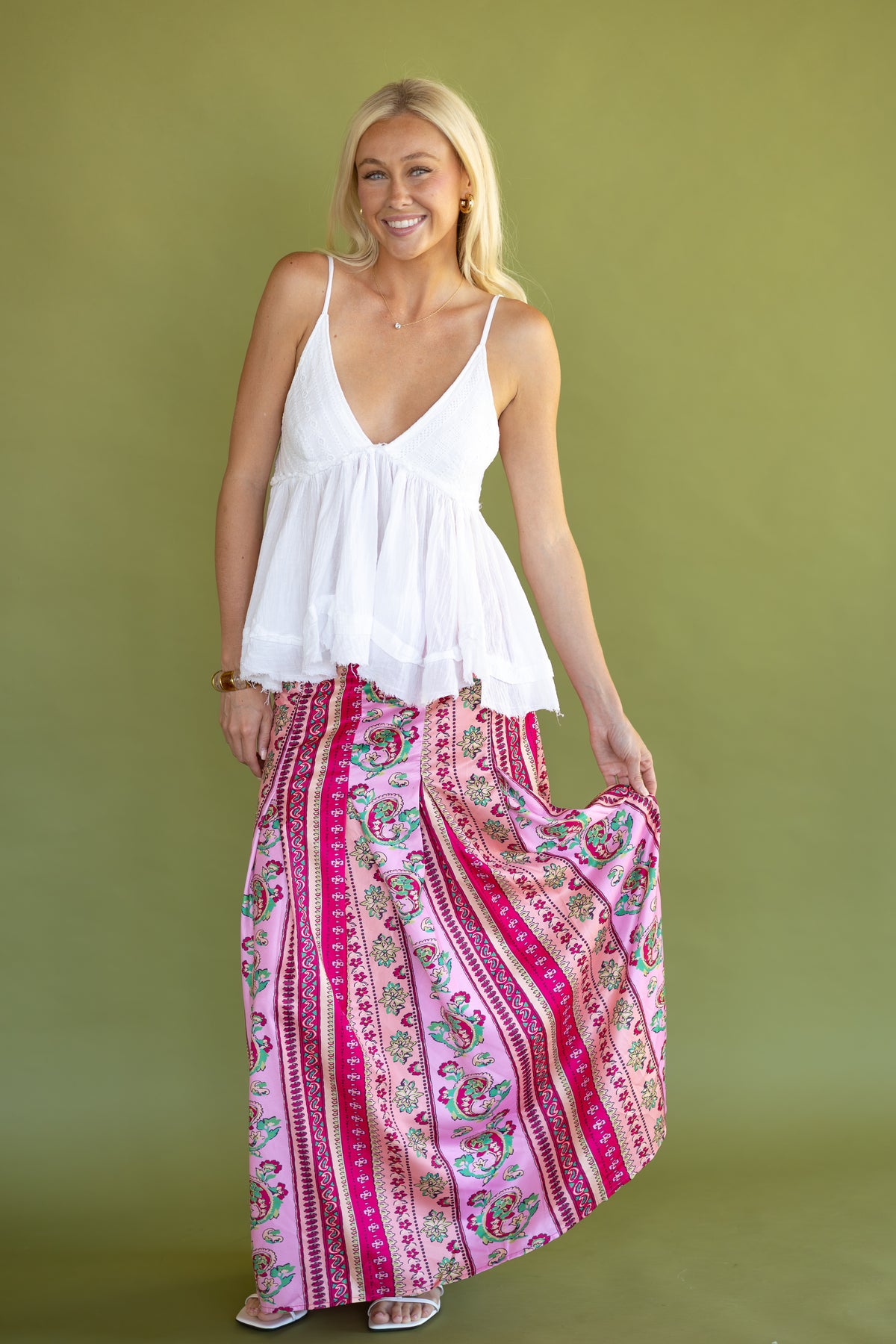 Pink Palms Maxi Skirt