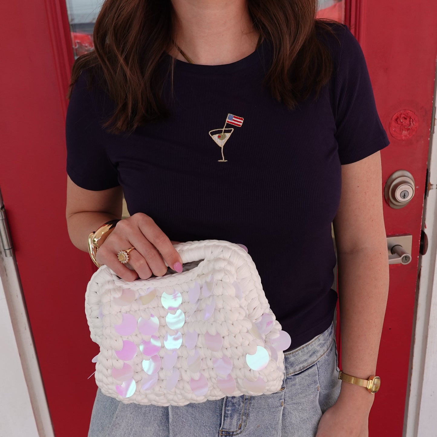 Woven Sequin Mini Handbag