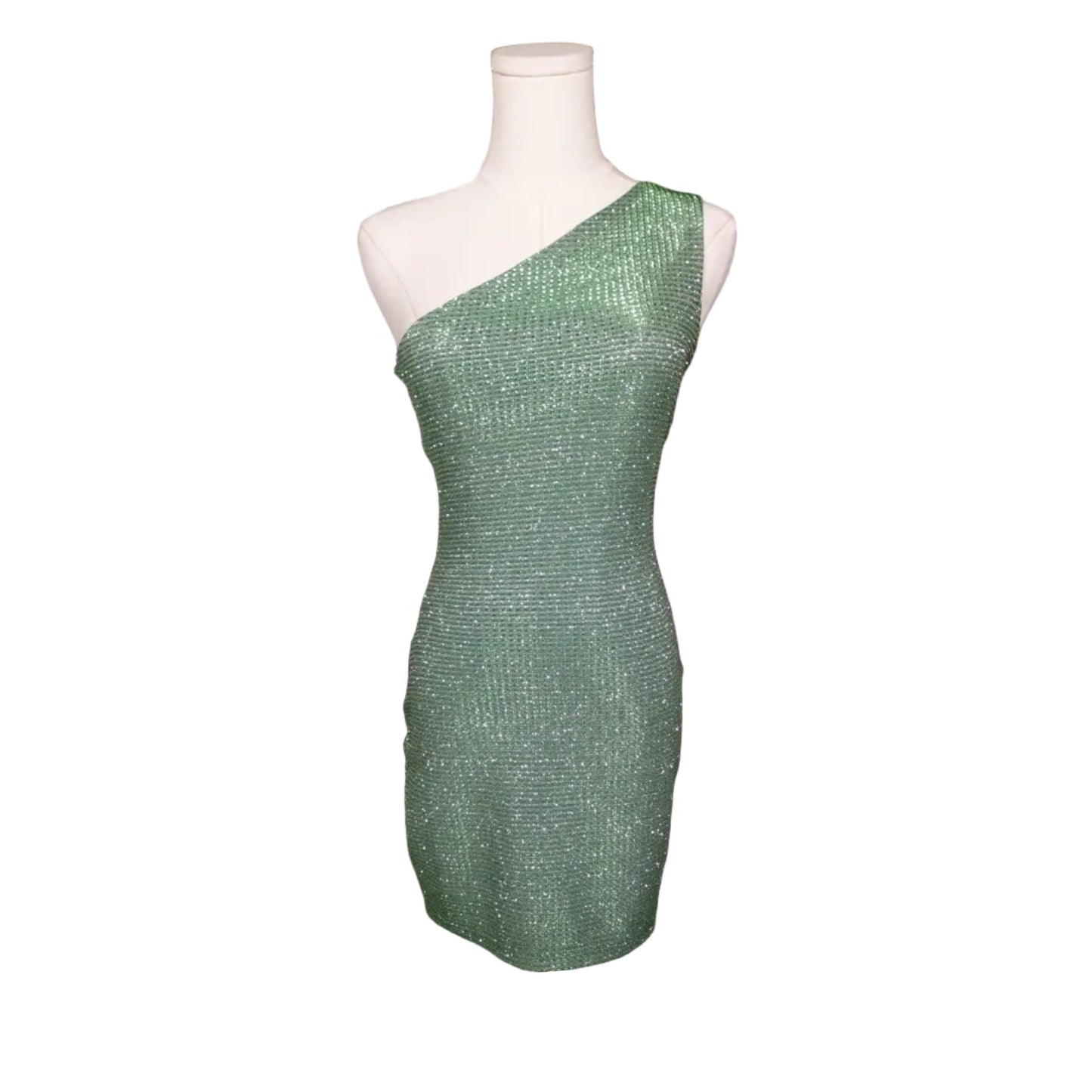 Emerald Glitz One-Shoulder Mini Dress-XS