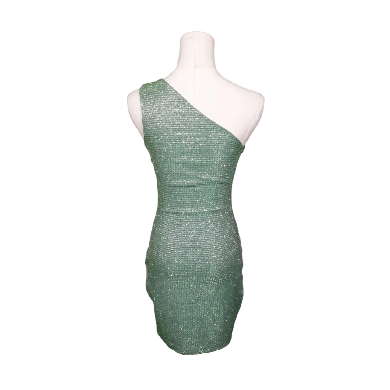 Emerald Glitz One-Shoulder Mini Dress-XS