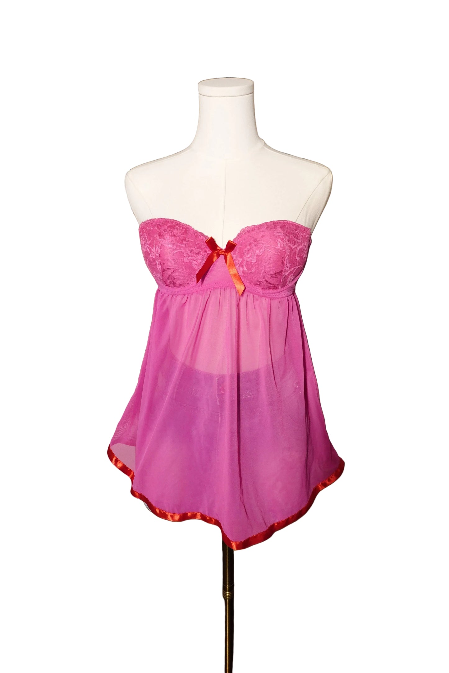 Pink Lace Strapless Babydoll Top-S