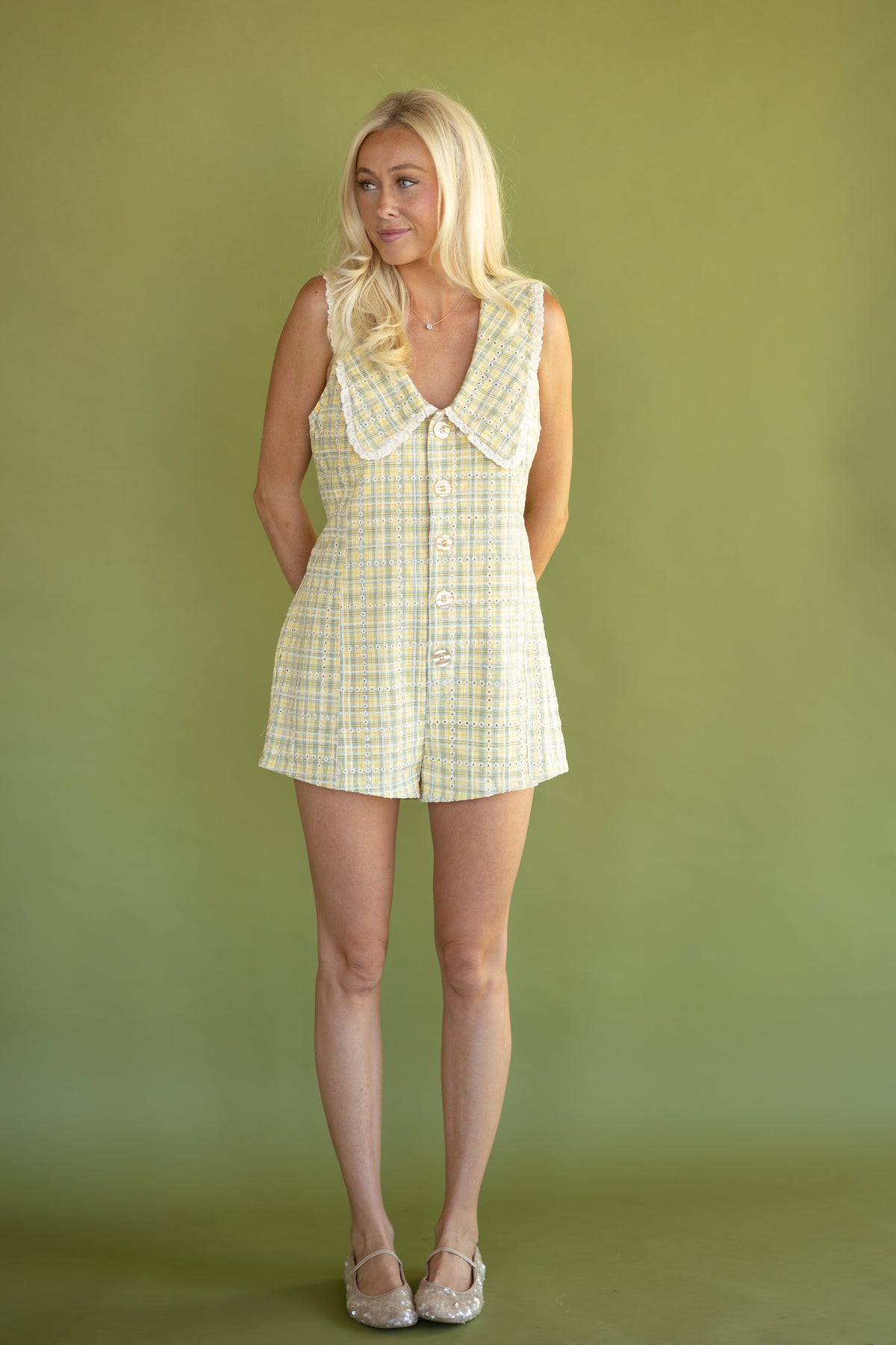Plaid Button Front Romper