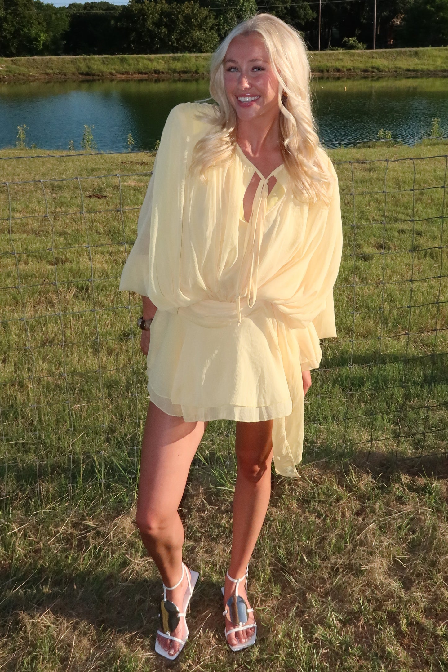 Crinkle Chiffon Shoulder Pad Ruffle Mini Dress