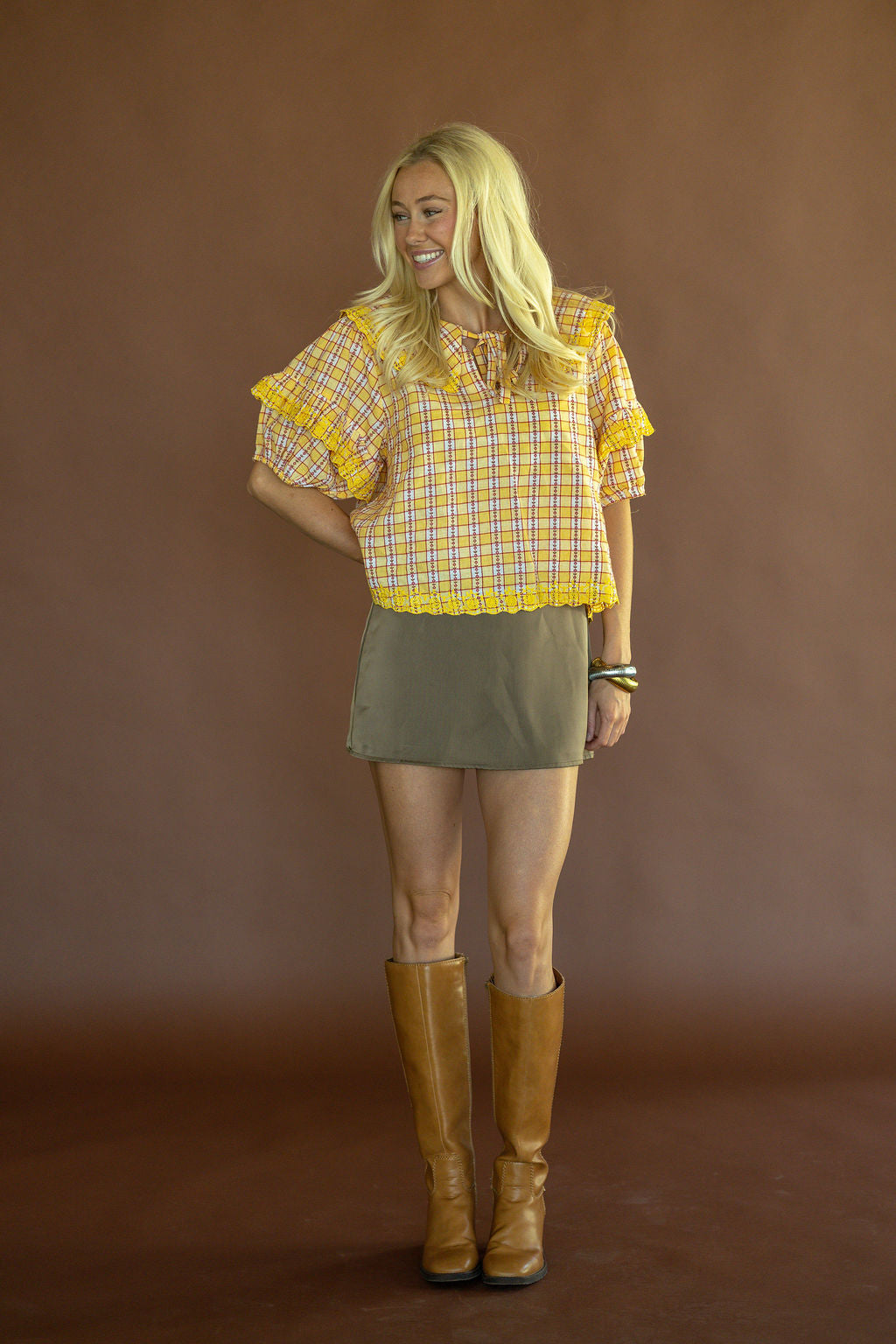 Honey Harvest Plaid Top