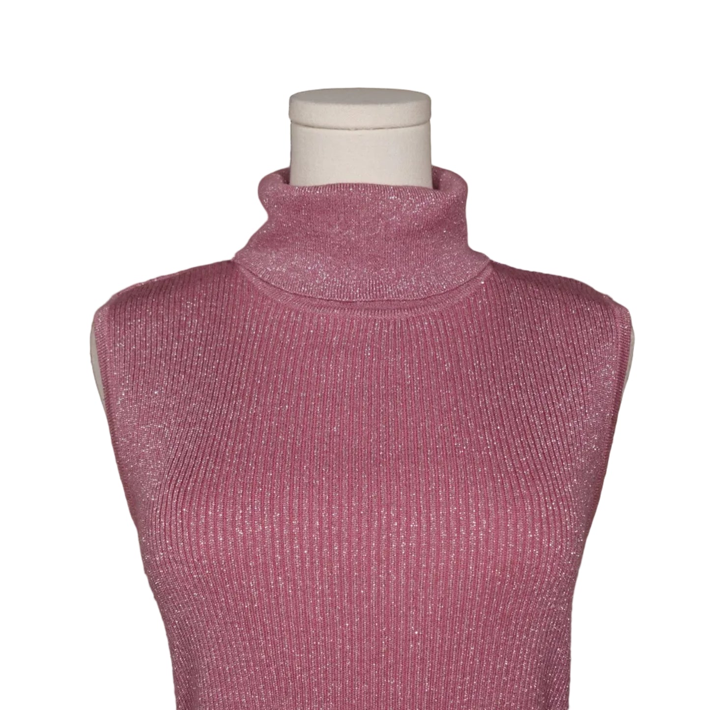 Kikit Pink Shimmer Mock Sleeveless Sweater-M