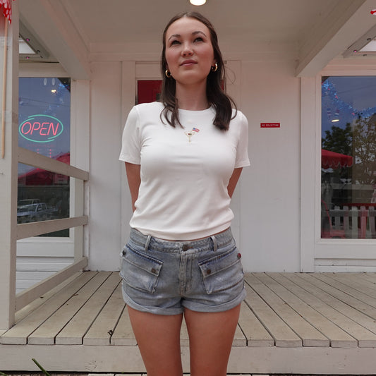 Metallic Cargo Mini Denim Shorts