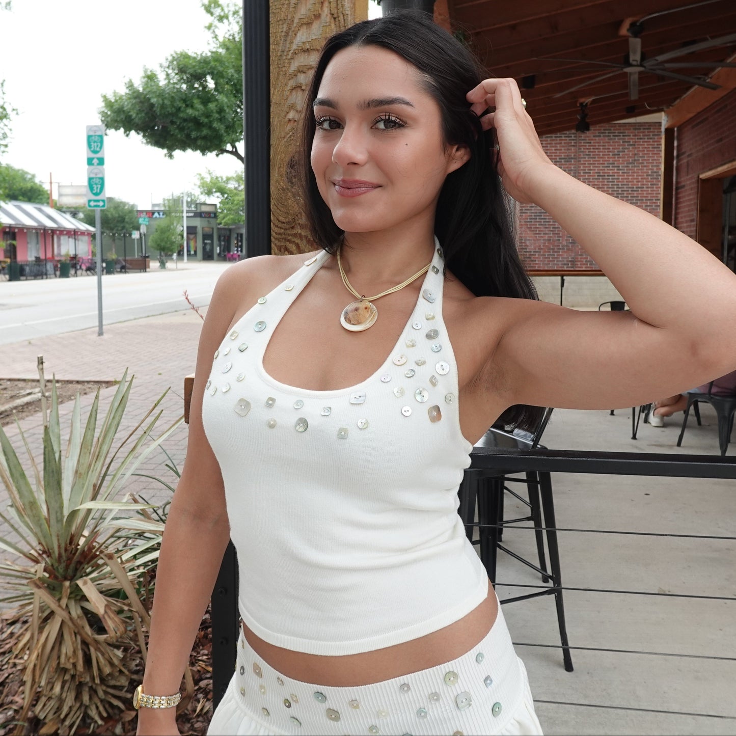 Embellished Knit Halter & Skirt Set