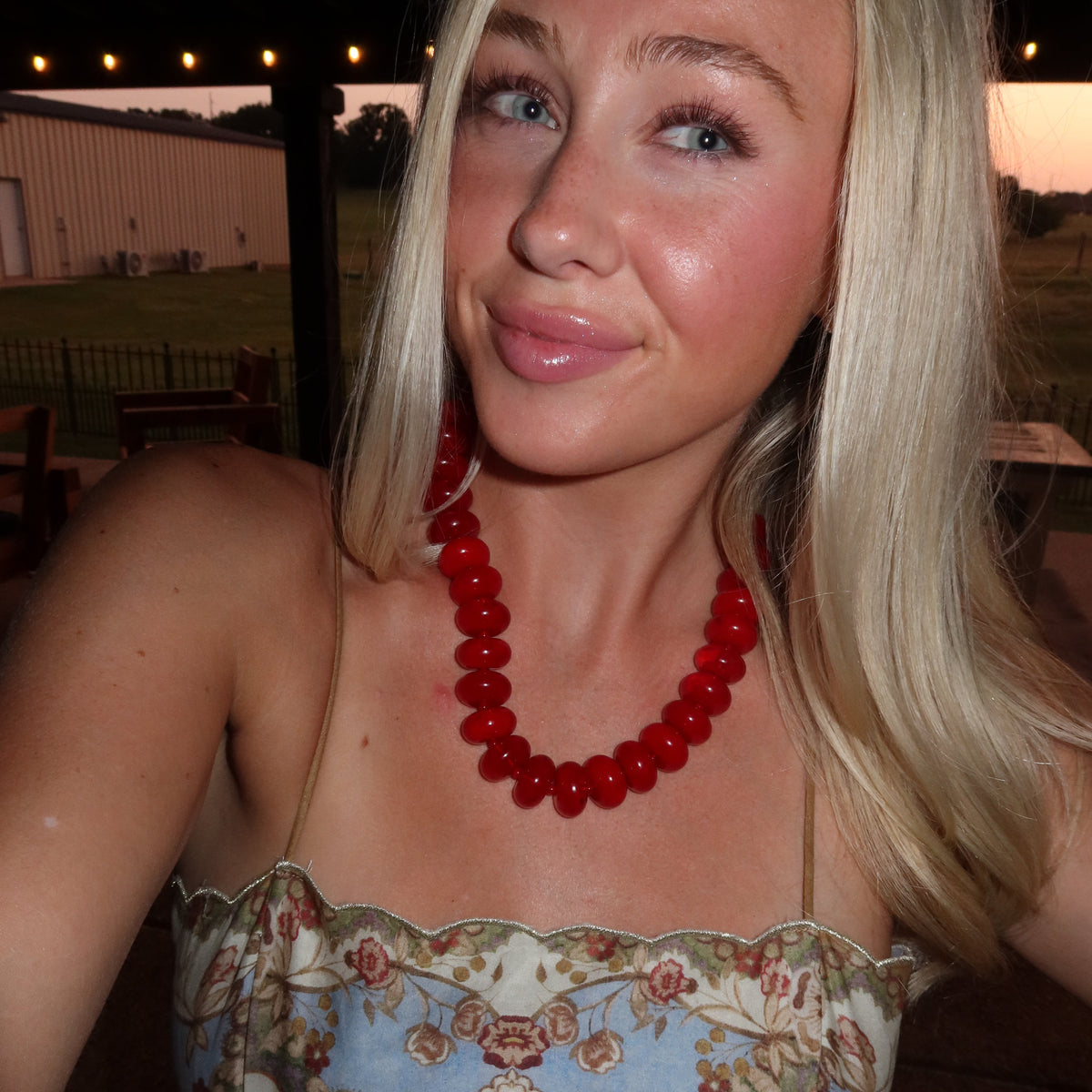 Bailey Chunky Beaded Necklace- Red