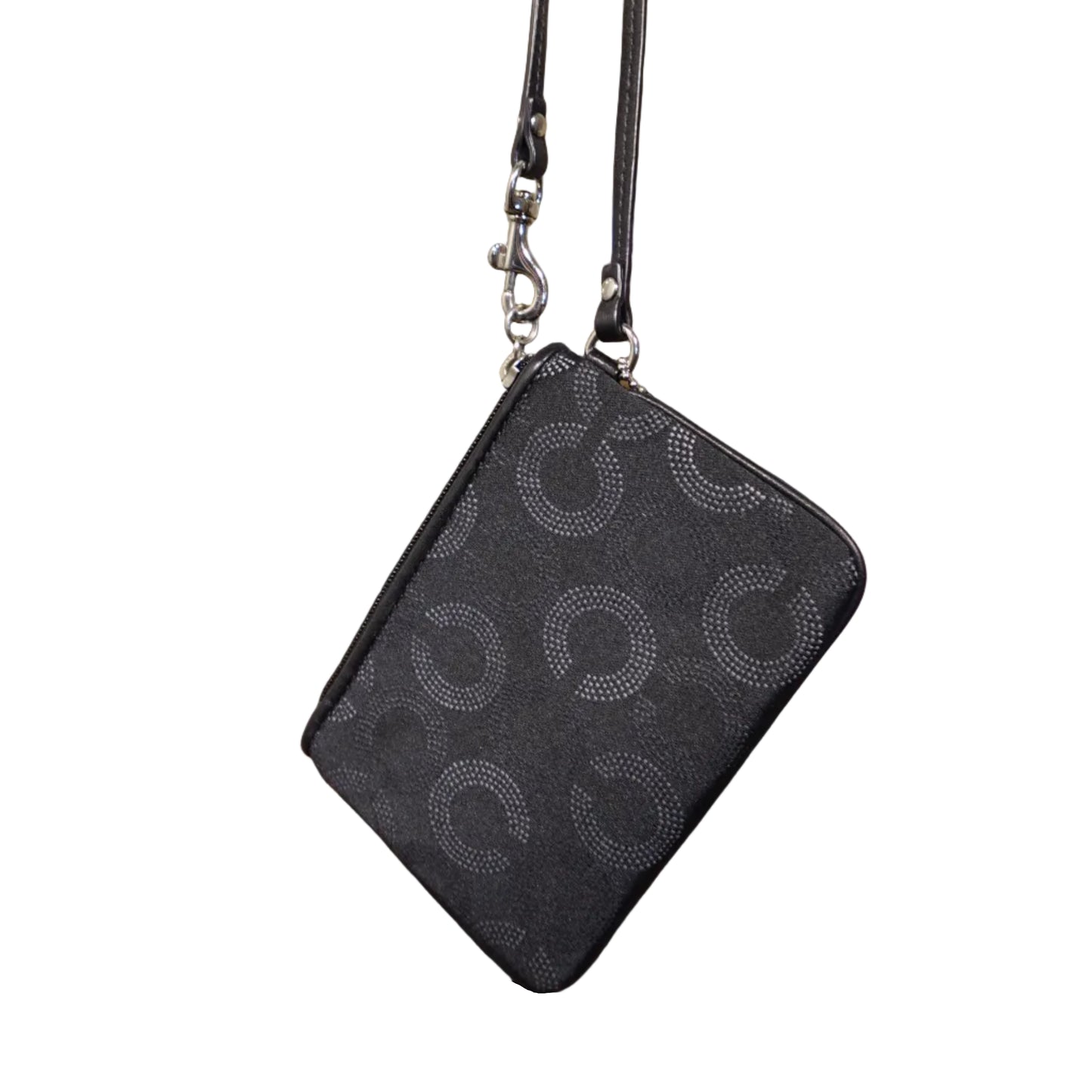 Coach Signature Wristlet / Mini Shoulder Bag – Black & Silver