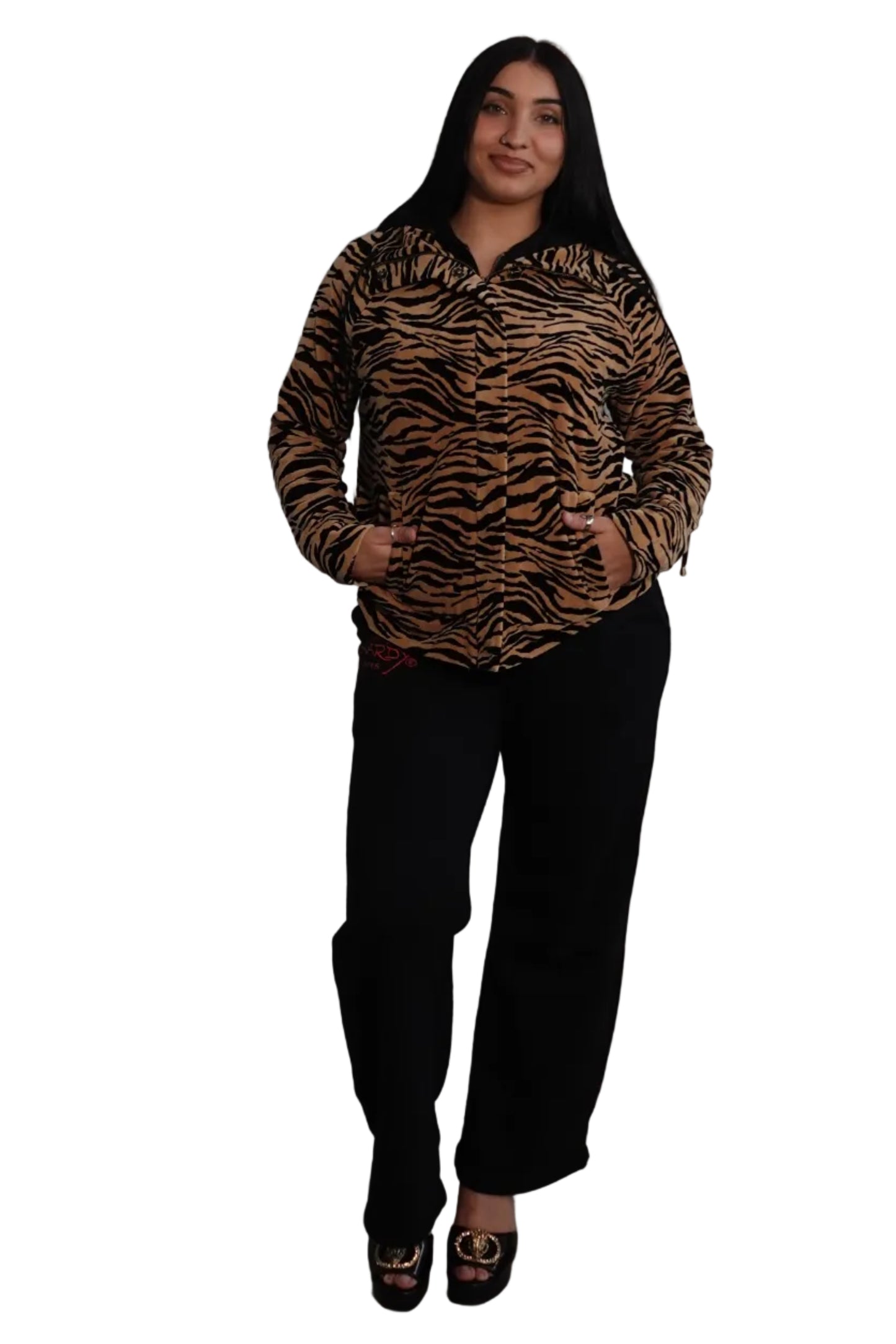Jones New York Signature Tiger Print Zip Jacket-XL