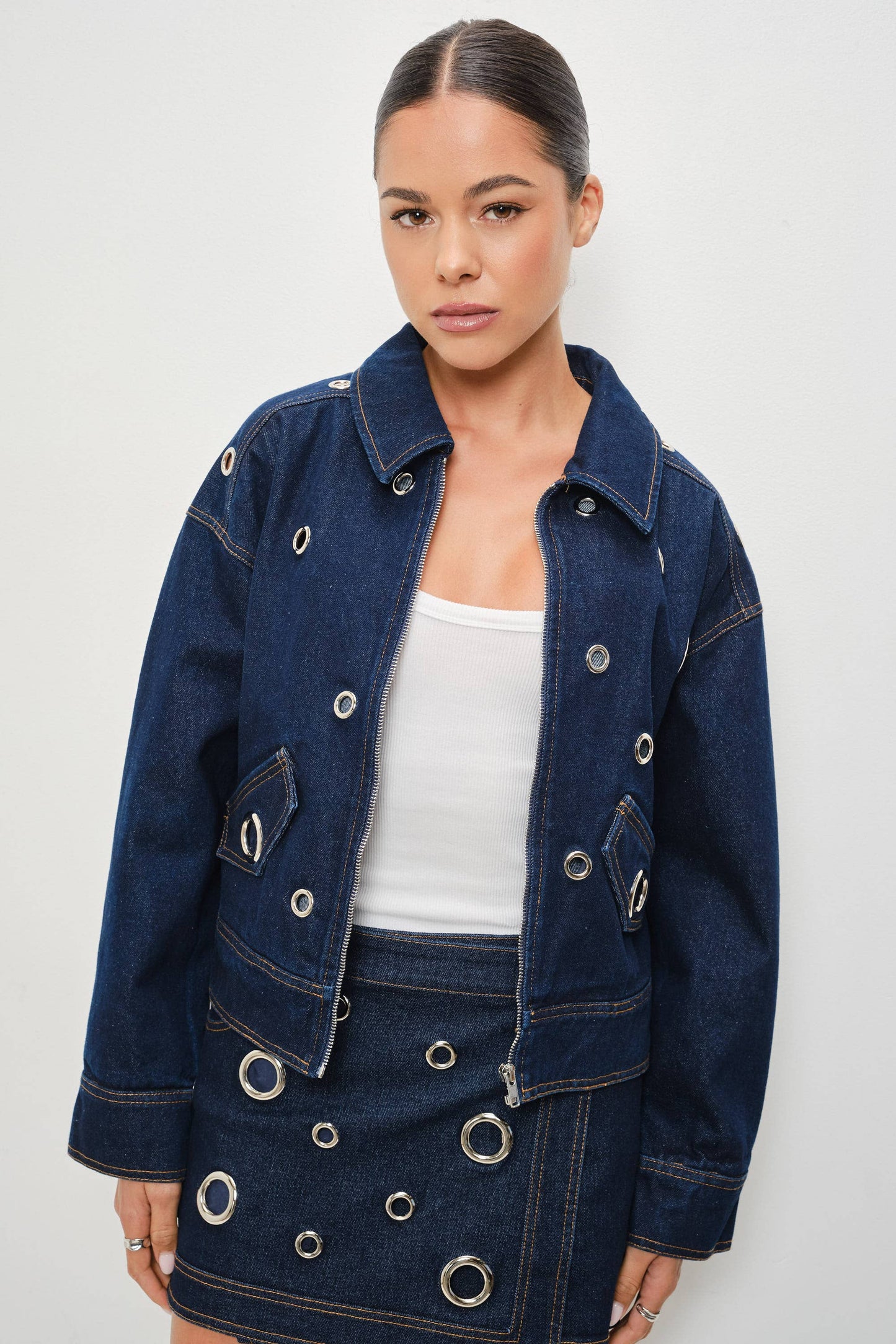PREORDER Silver Stud Dark Denim Jacket