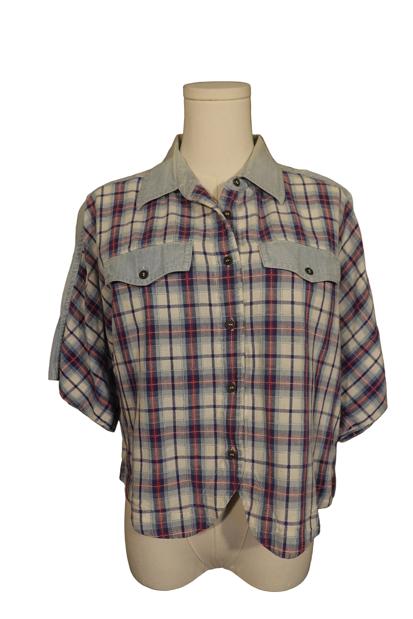 Liz Wear Plaid & Chambray Button-Up-L