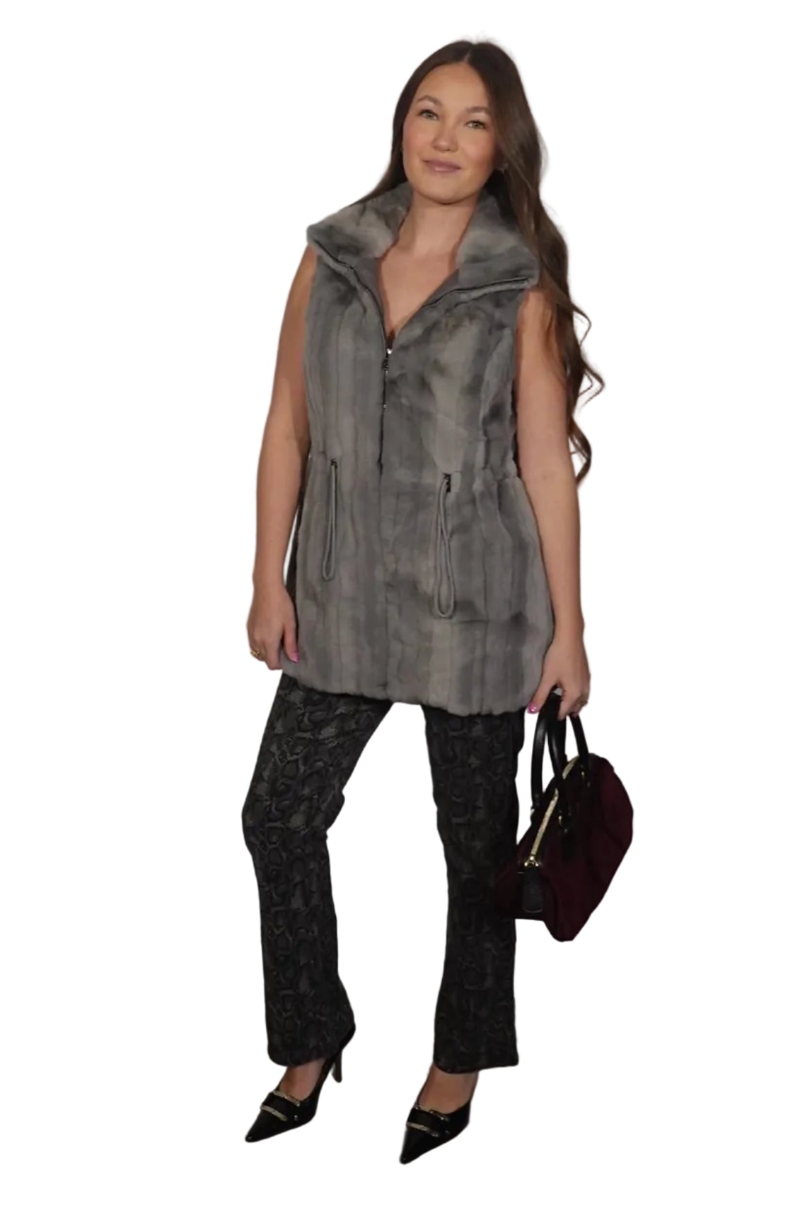 White House Black Market Faux Fur Zip Vest-S