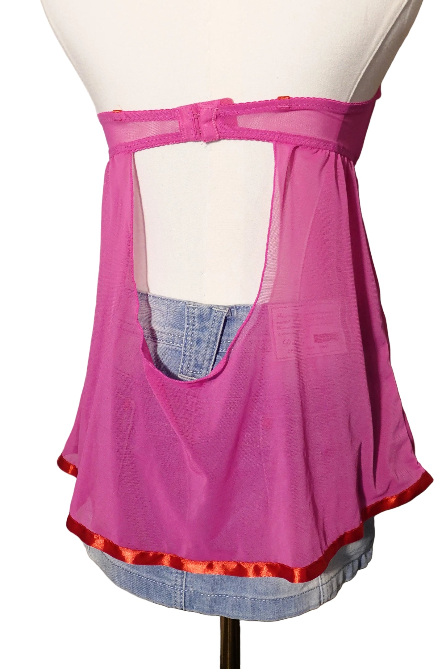 Pink Lace Strapless Babydoll Top-S