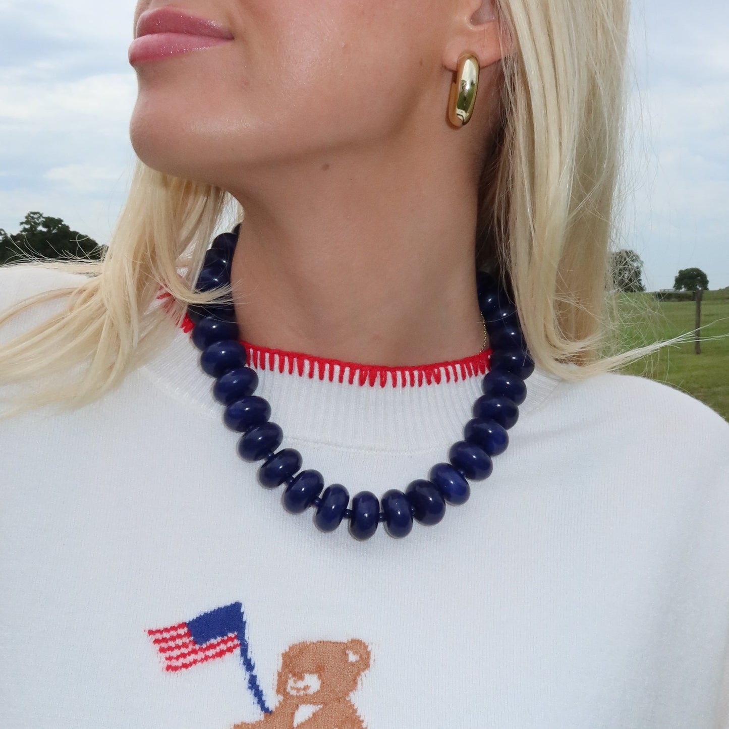 Navy Chunky Beaded Necklace