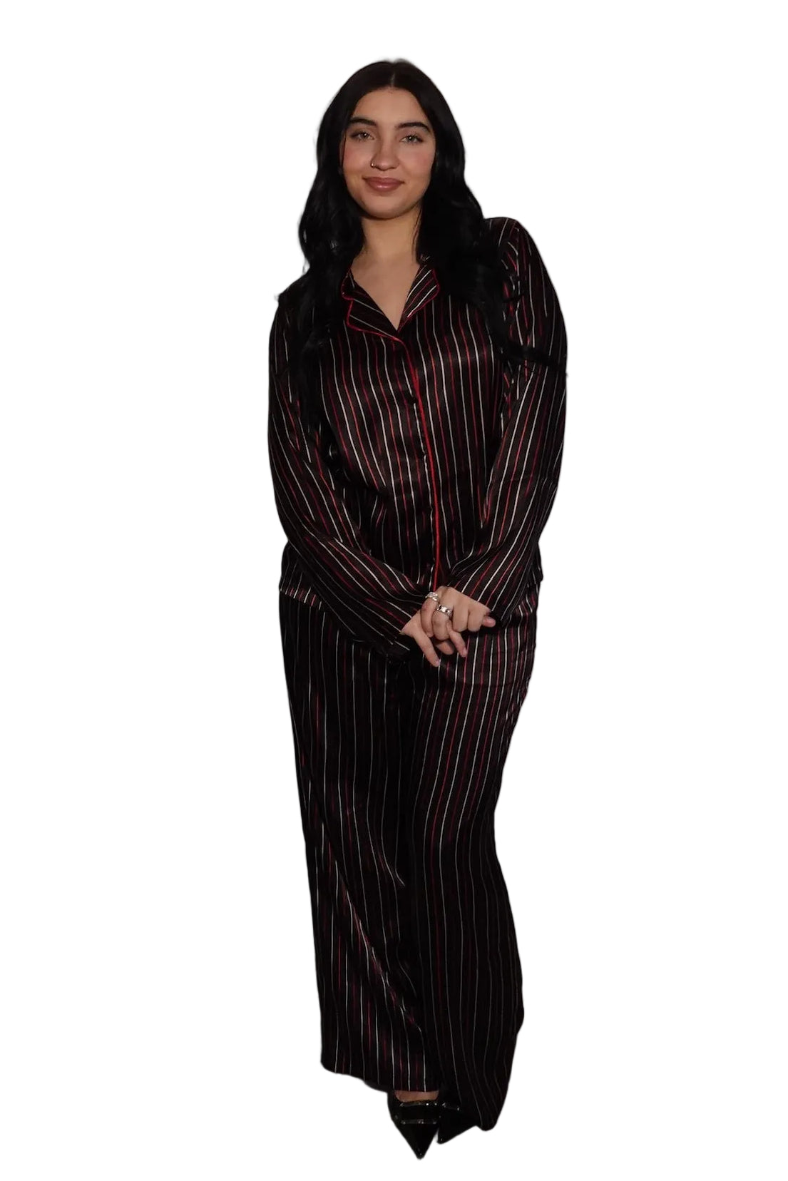 Luxe Pinstripe Satin Pajama Set-M