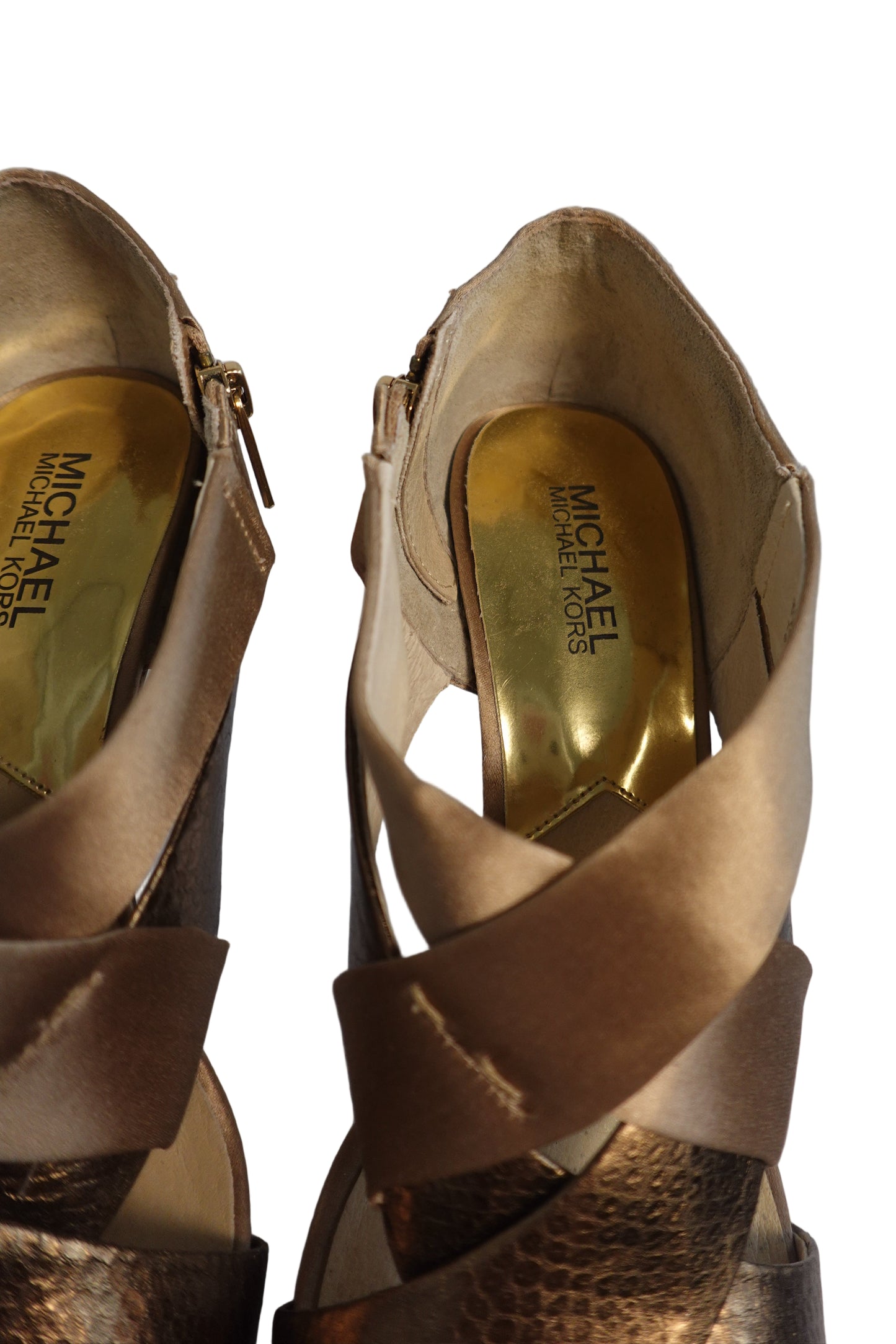 Micheal Kors Elena Nude Satin Leather Open Toe Heels(9.5)