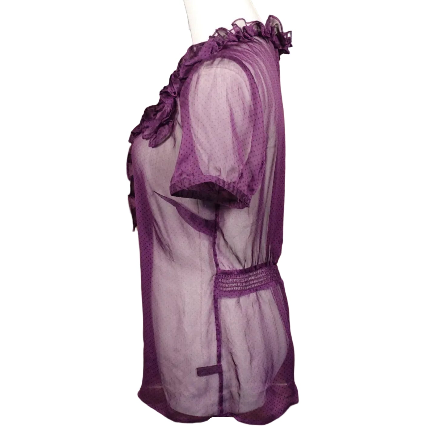 Sheer Plum Ruffle Polka Dot Blouse-M