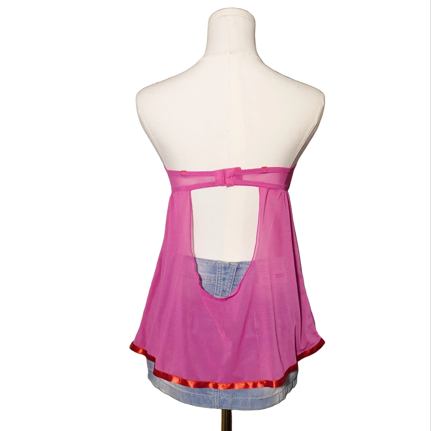 Pink Lace Strapless Babydoll Top-S