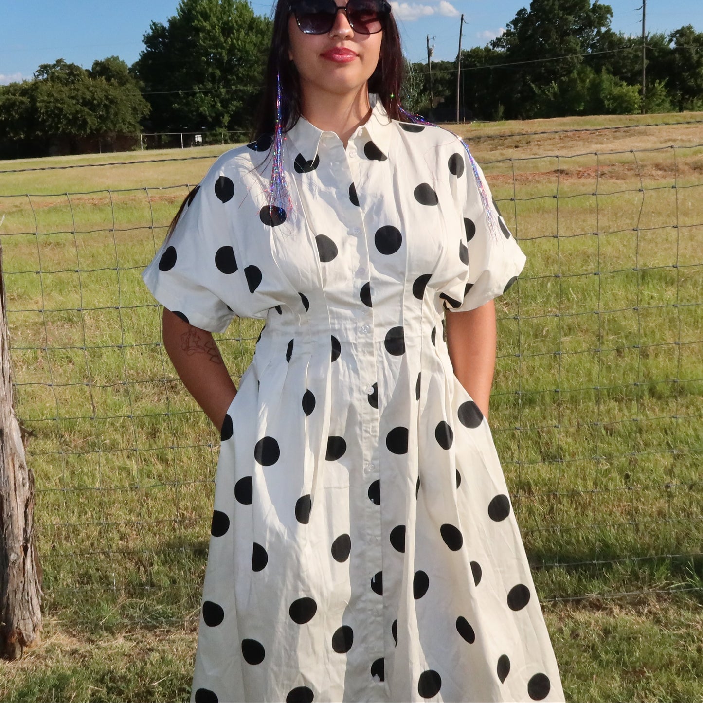 Polka Dot Pintuck Midi Dress