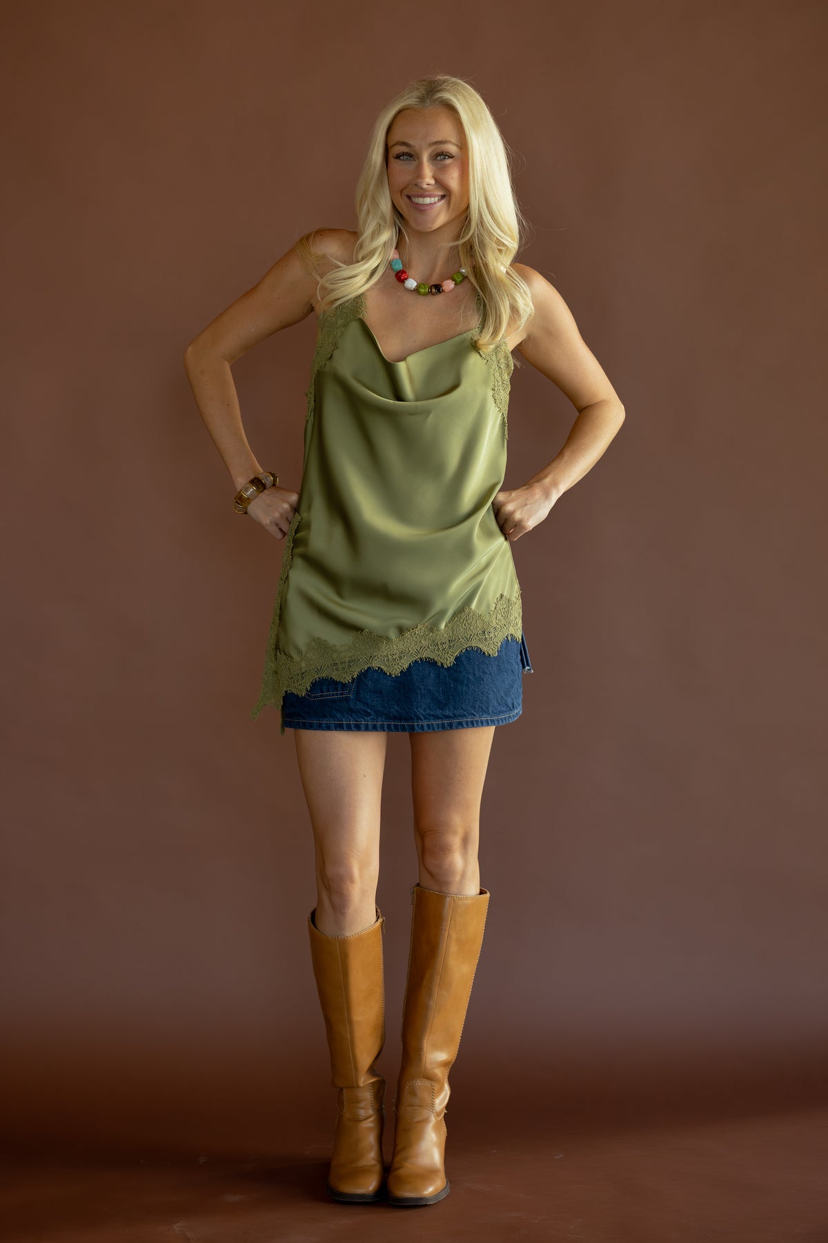 Diana Lace Satin Tunic Top