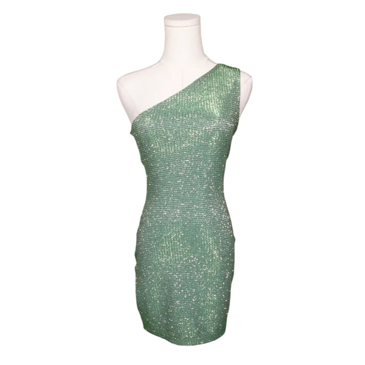 Emerald Glitz One-Shoulder Mini Dress-XS