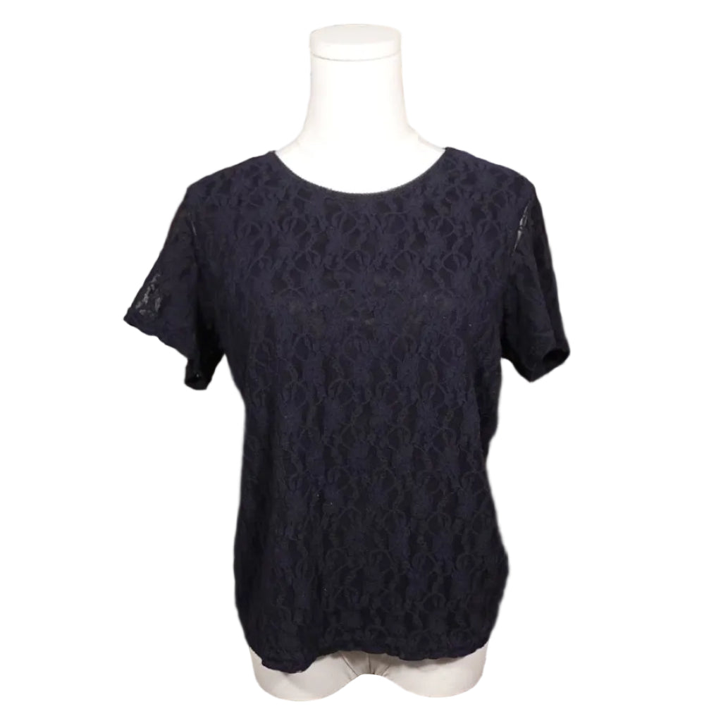 Navy Lace Sheer Top