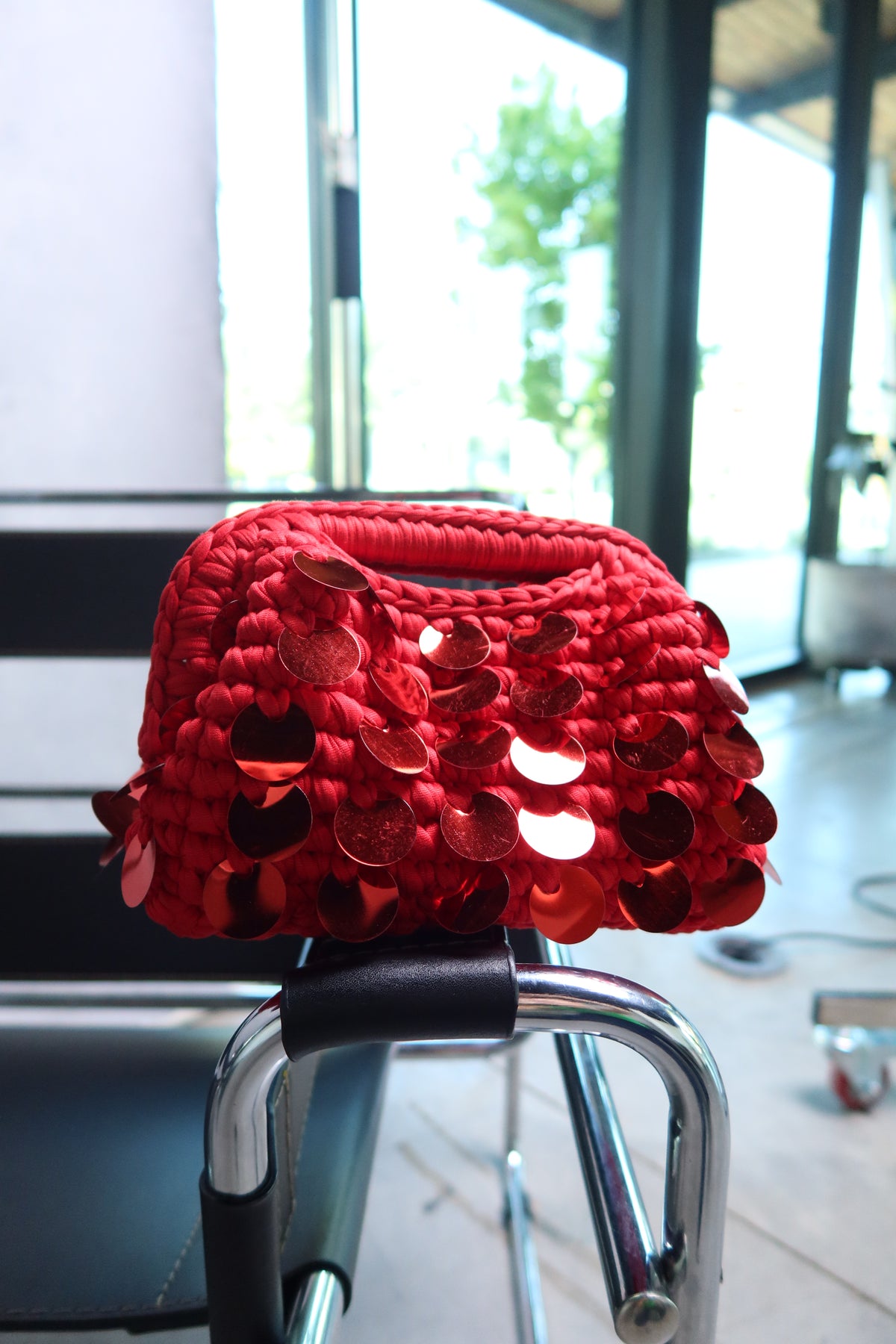 Woven Sequin Mini Handbag - Red