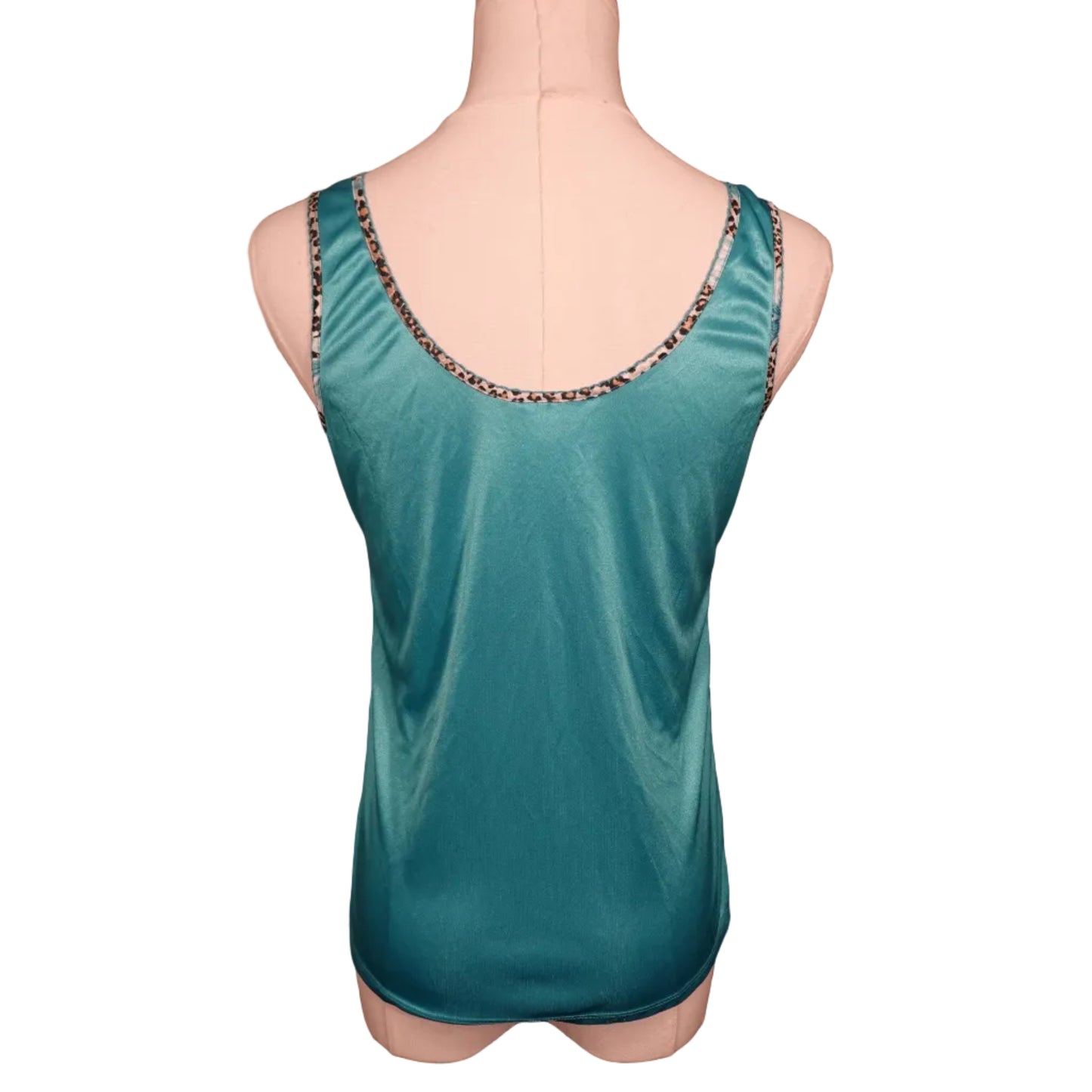 Secret Treasures Teal Leopard Trim Satin Tank-S