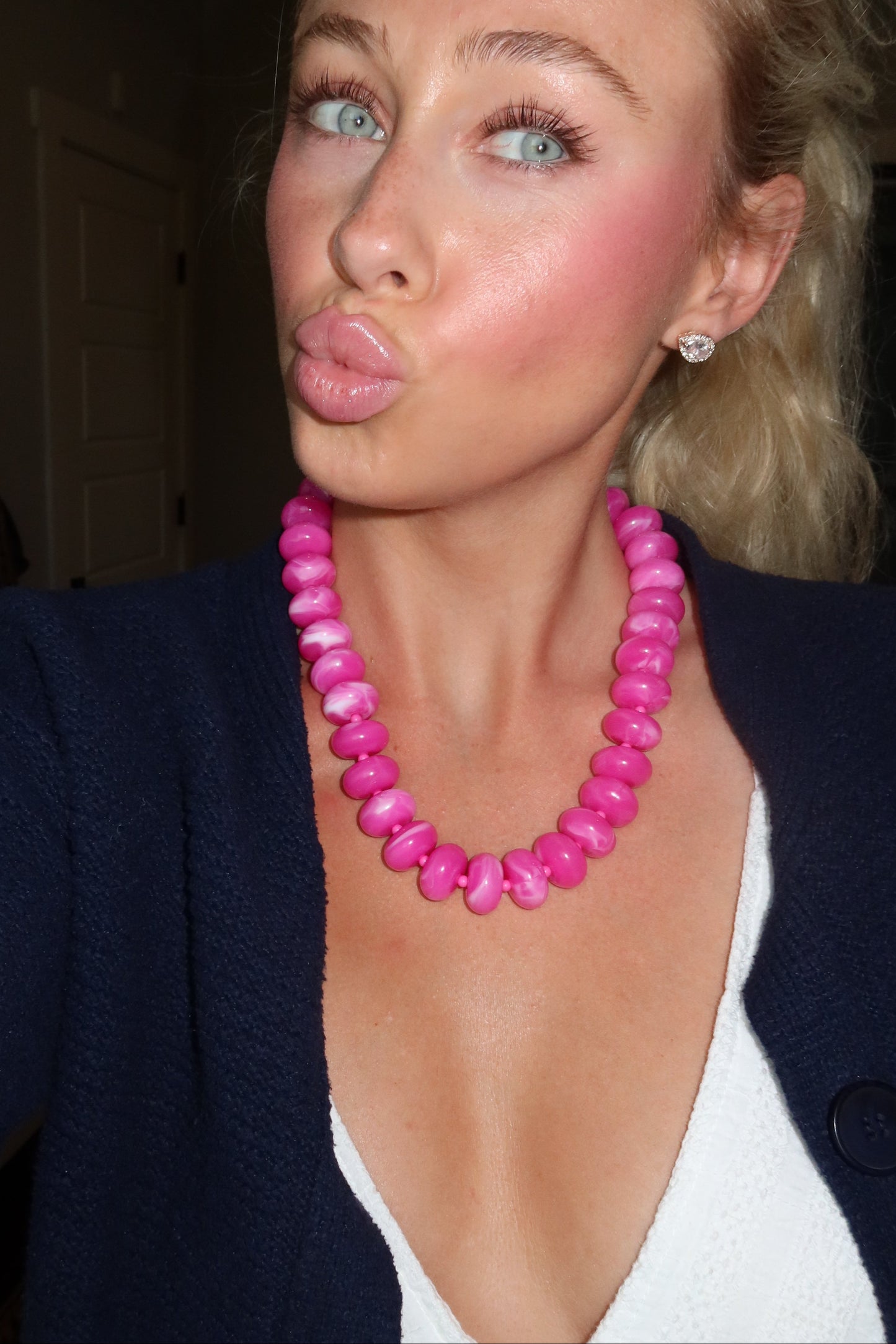 Marlan Chunky Beaded Necklace- Hot Pink Mix