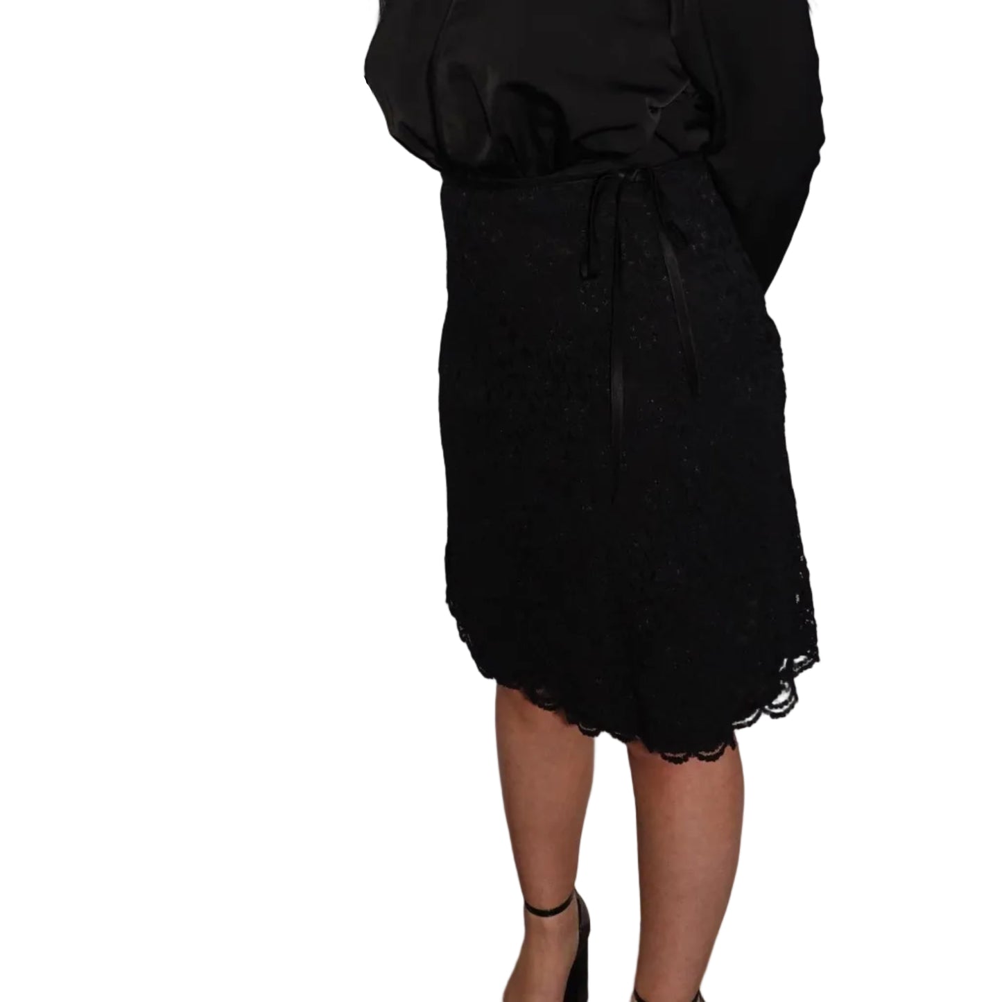 Hillard & Hanson Black Lace A-Line Skirt-8