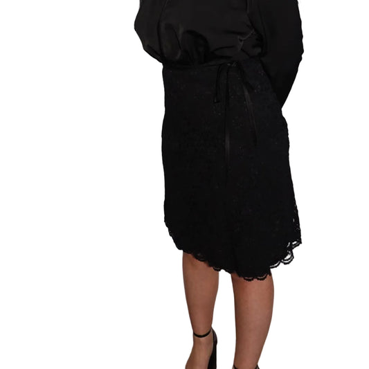 Hillard & Hanson Black Lace A-Line Skirt-8