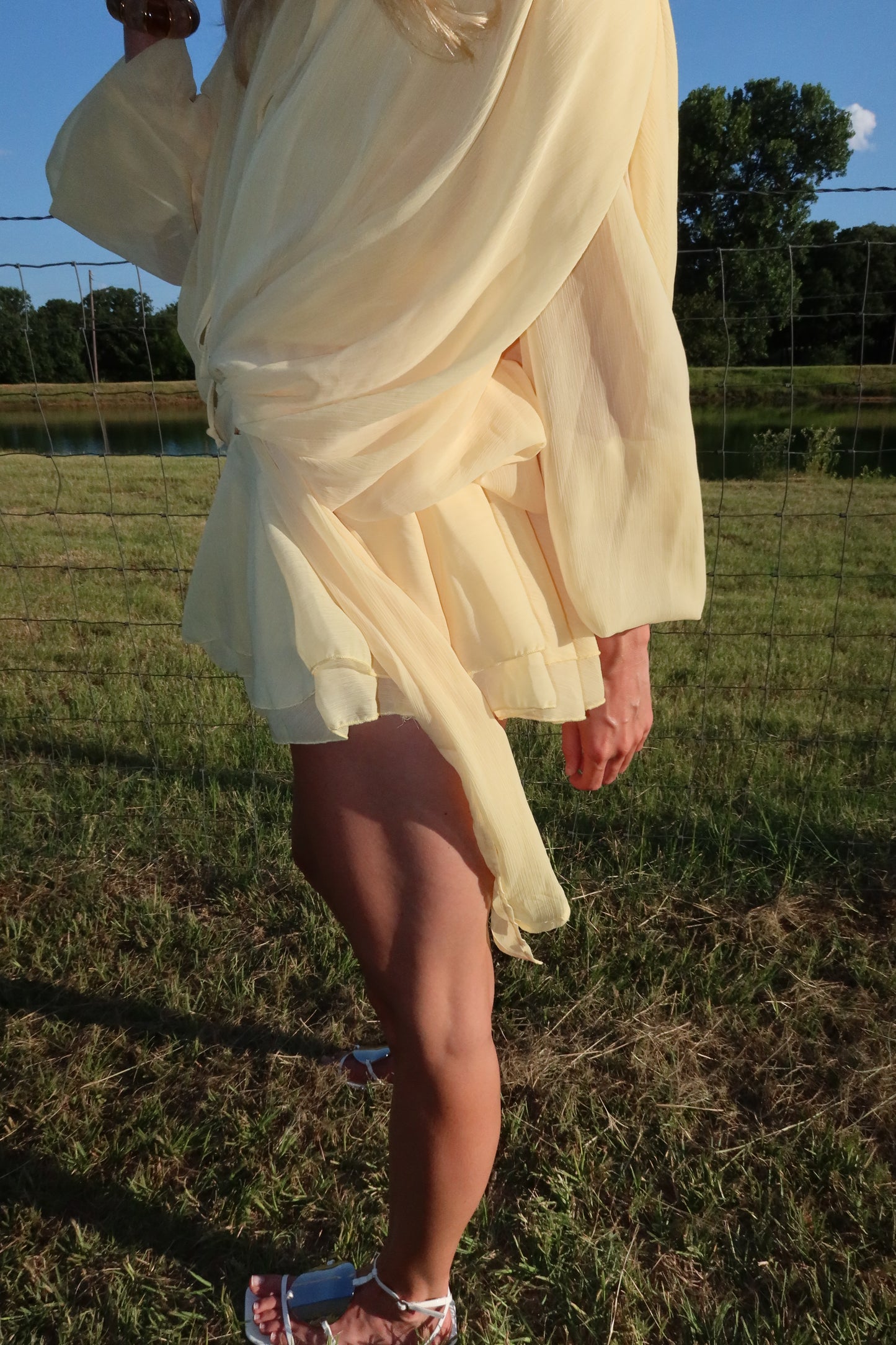 Crinkle Chiffon Shoulder Pad Ruffle Mini Dress